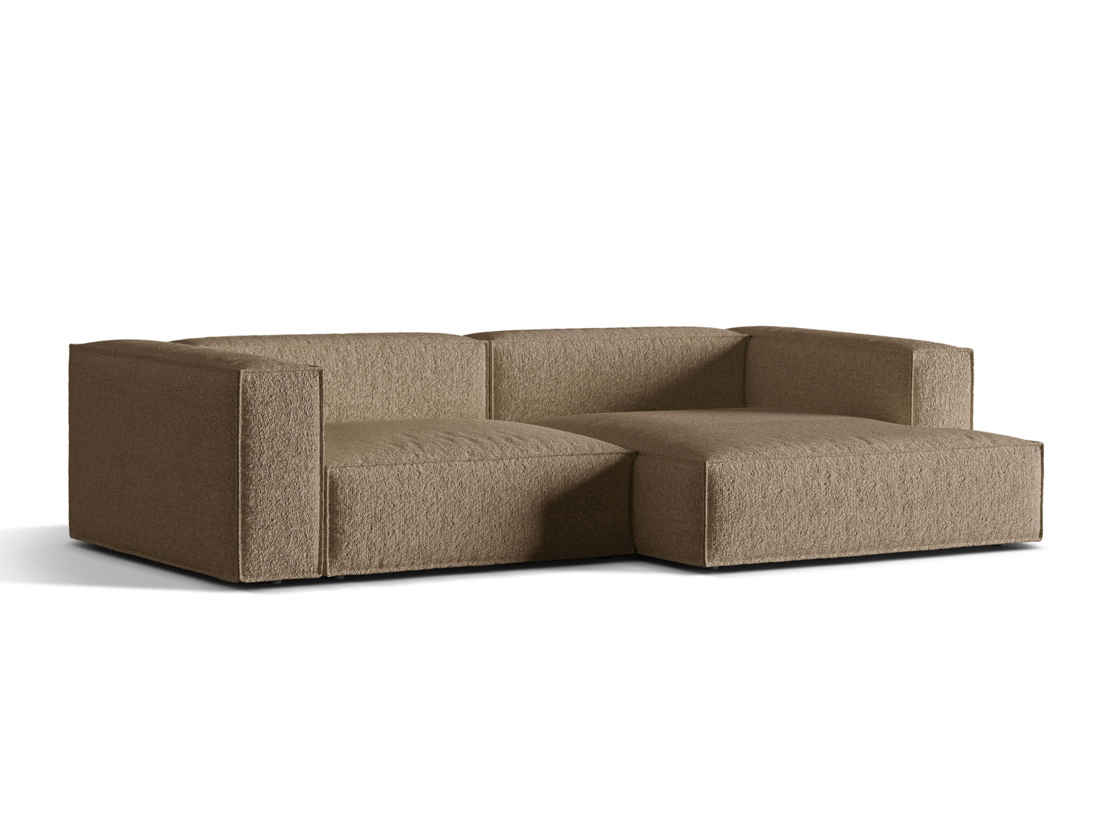 Elegantes Nuria Boucle Ecksofa in Cappuccino, modular und komfortabel, ideal für stilvolle Wohnräume. Perfekt für entspannte Stunden.