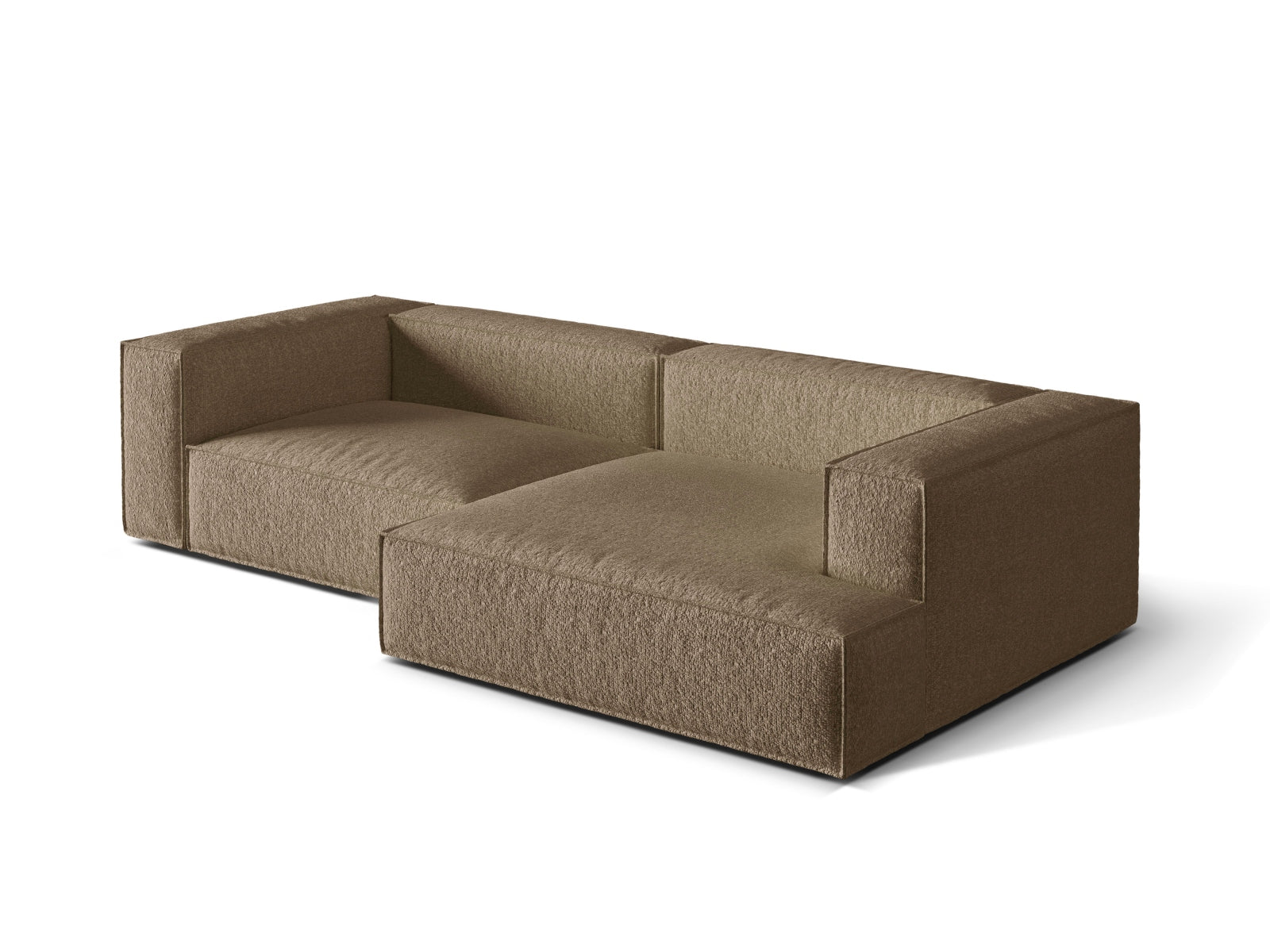 Modulares Nuria Boucle Ecksofa in sanftem Cappuccino, 4-Sitzer, ideal für moderne Wohnzimmer und gemütliche Zusammenkünfte.
