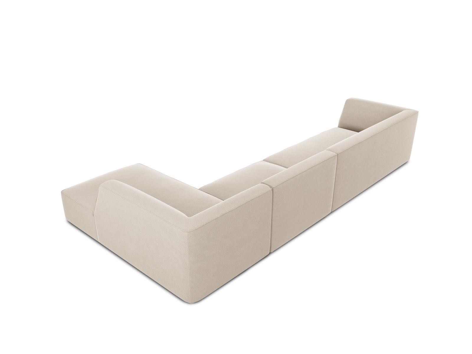 Stylisches 5-Sitzer Ecksofa in luxuriösem Ruby Velour, rechtsseitig, perfekt für gemütliche Abende und modernes Interieur.