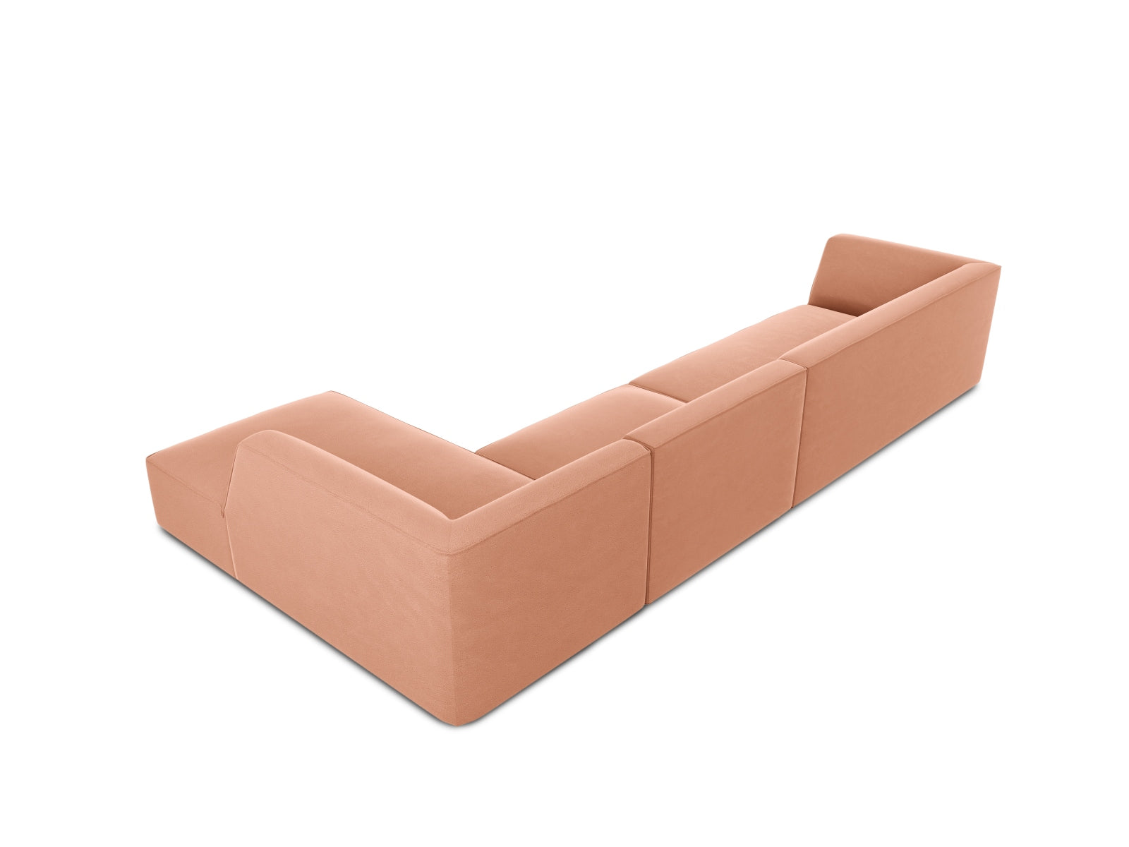 Modulares 5-Sitzer Ecksofa in luxuriösem Ruby Velour, rechte Ausführung, perfekt für moderne und gemütliche Wohnambiente.