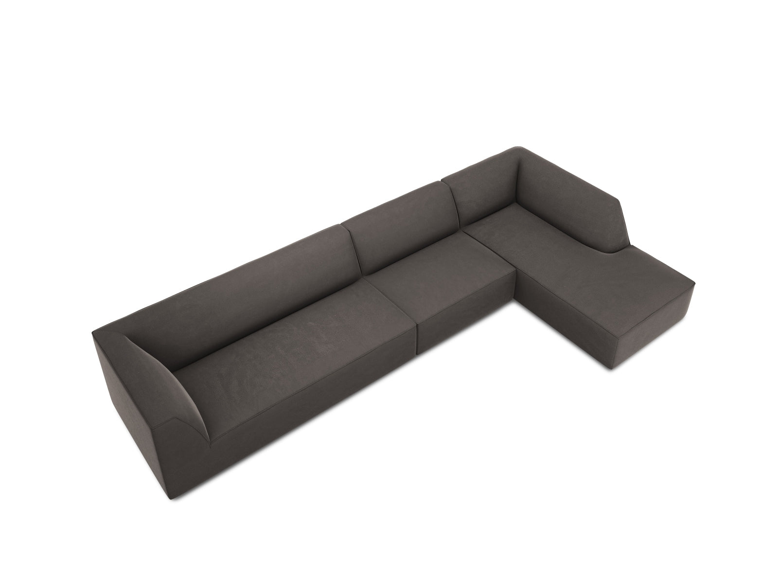 Elegantes Ruby Velour Ecksofa in Dunkelgrau, 5-Sitzer, ideal für gemütliche Zusammenkünfte und modernes Wohndesign.