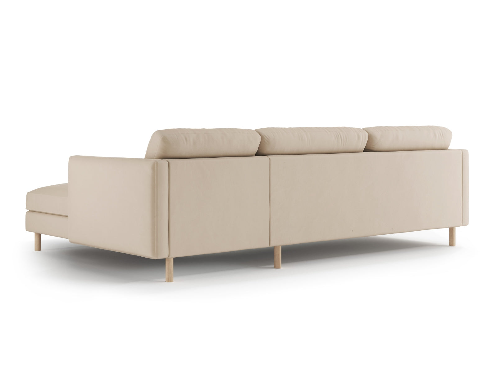 Gemütliches Eden Velour Ecksofa rechts, 4-Sitzer in zartem Nude, perfekt für moderne Wohnzimmer und entspannte Abende, von Micadoni.