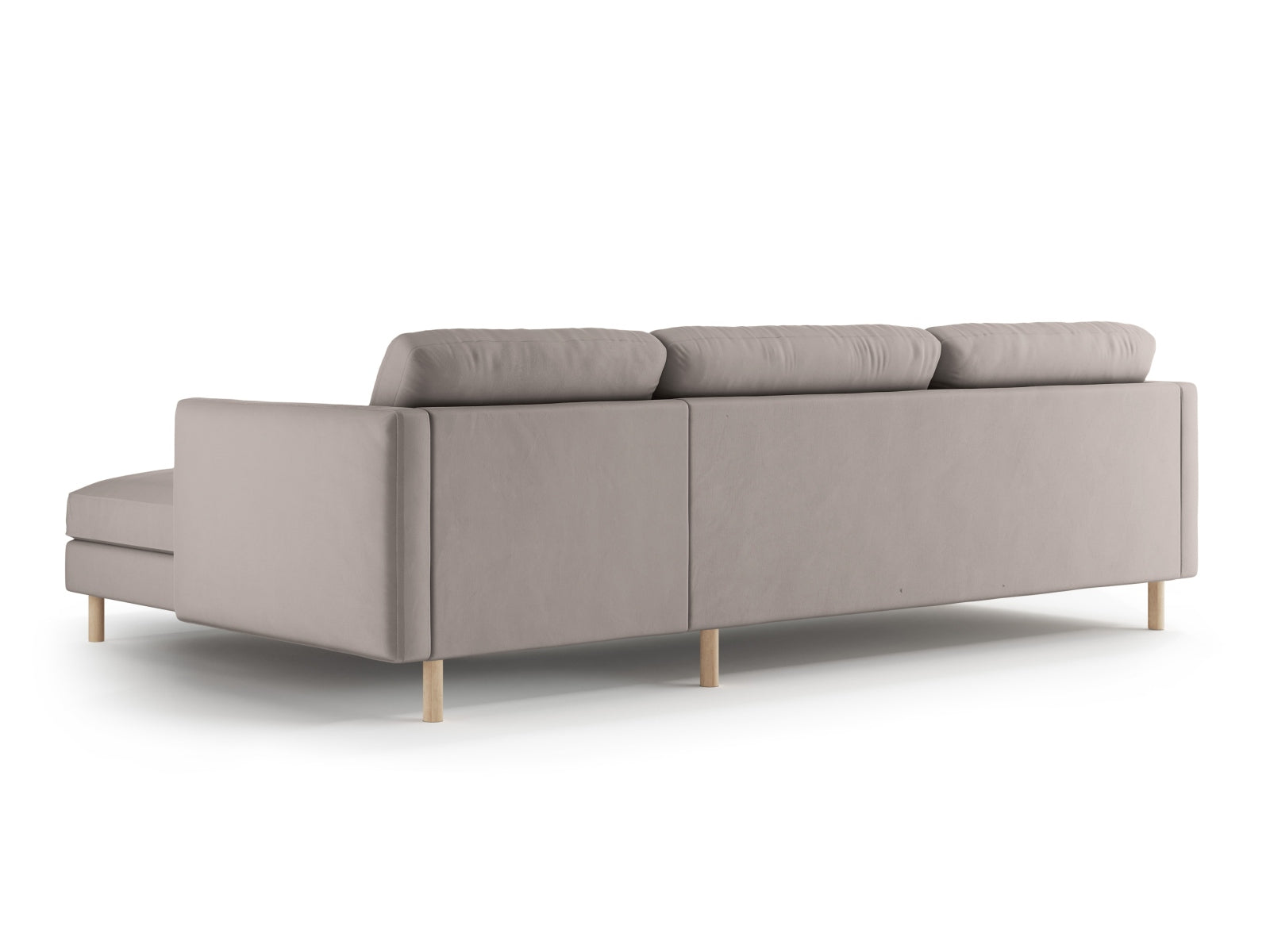 Modernes 4-Sitzer Ecksofa Eden aus Velours in sanftem Grau, perfekt für gemütliche Wohnzimmer und stilvolle Einrichtung, von Micadoni.