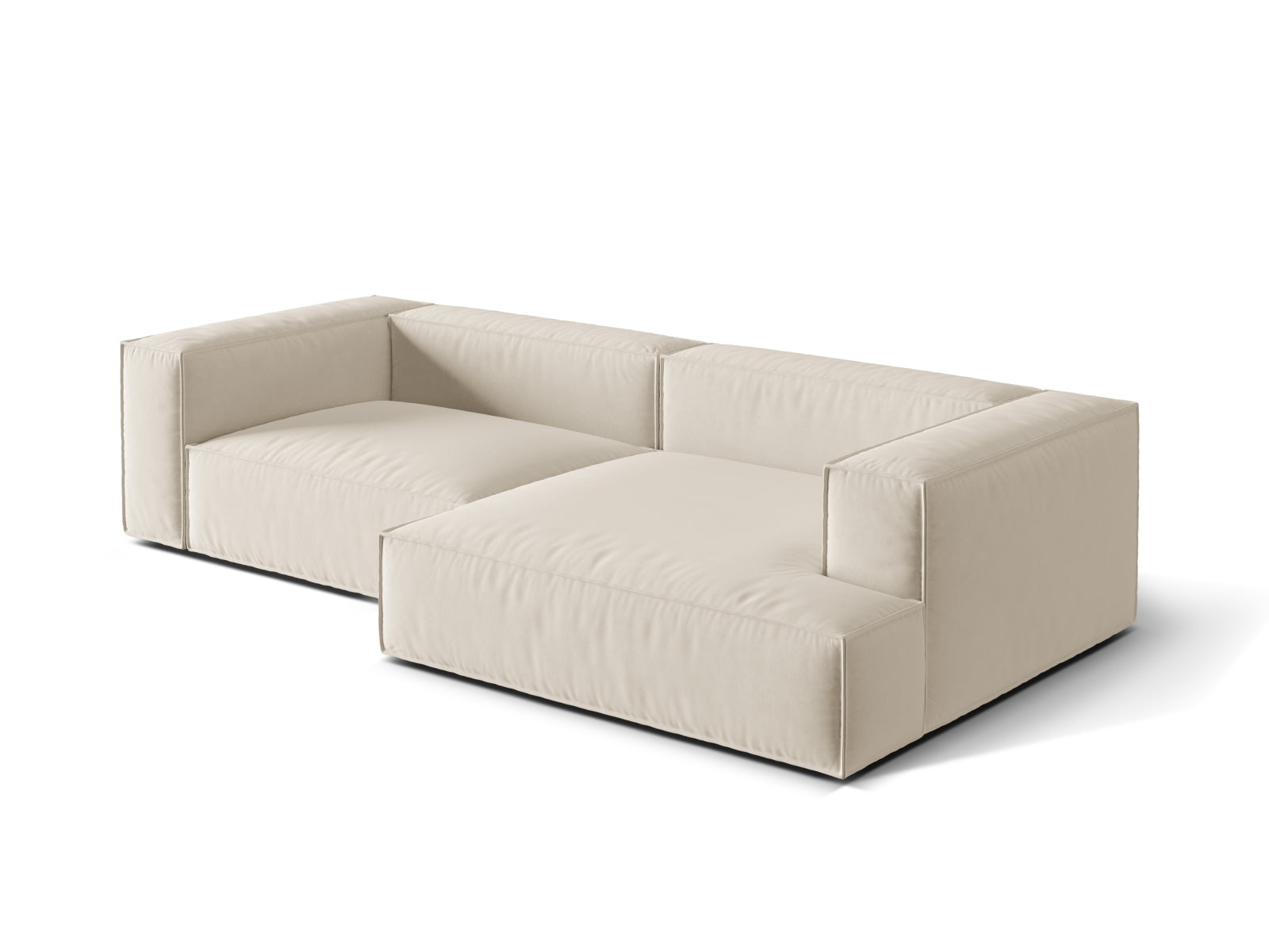 Beige Nuria Velour Ecksofa rechts, 4-Sitzer, elegantes und modernes Möbelstück für stilvolle Wohnräume, ideal für gemütliche Abende.
