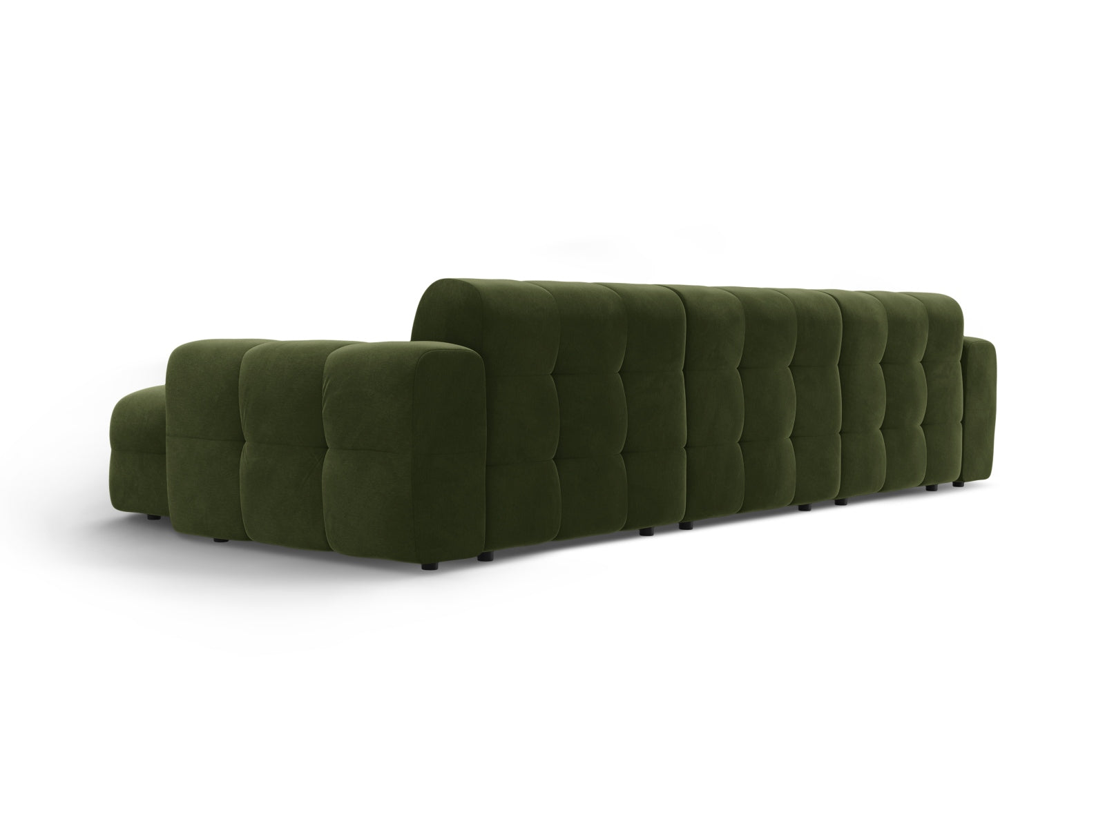 Elegantes Kendal Velour Ecksofa in Army Green, 5-Sitzer, ideal für stilvolle Wohnräume. Hochwertige Materialien und modernes Design von Micadoni.