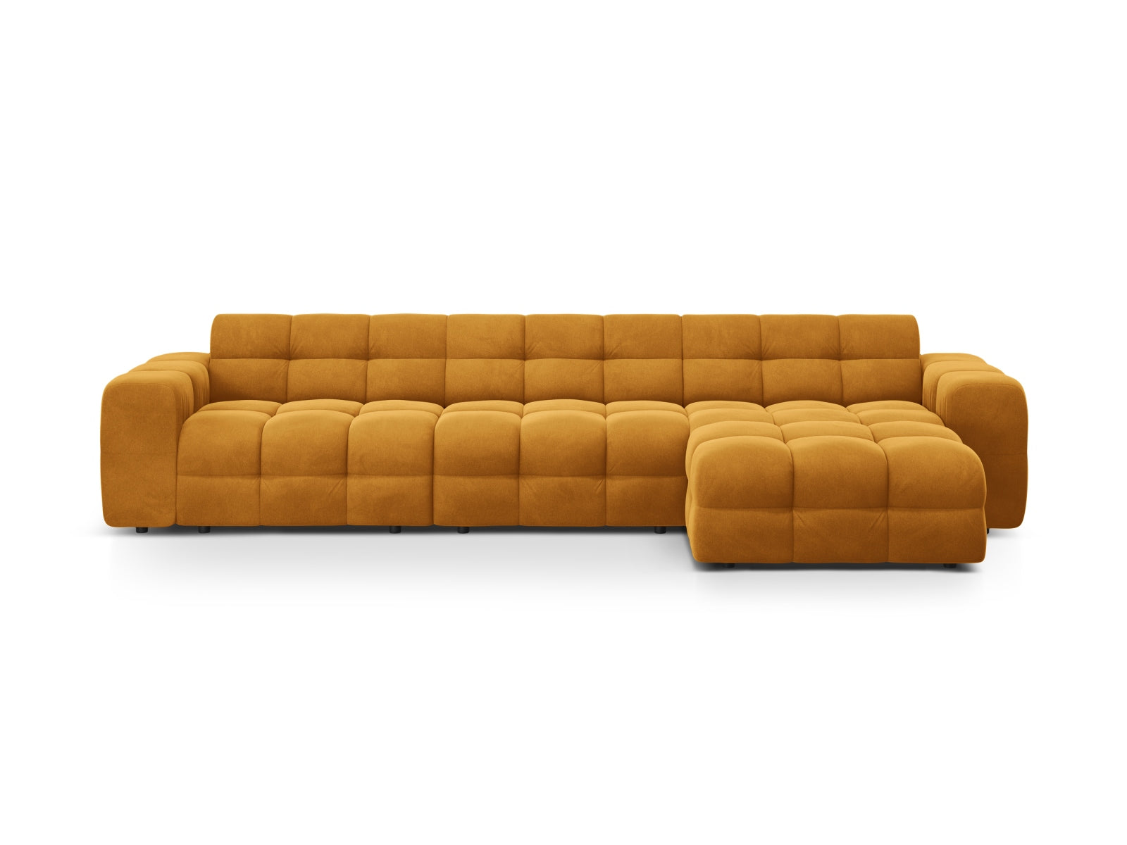 Kendal Velour Ecksofa rechts 5 Sitzer in Mustard präsentiert im Onlineshop von KAQTU Design AG. Ecksofa rechts ist von Micadoni