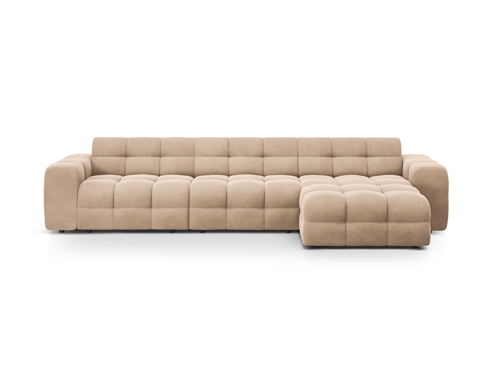 Kendal Velour Ecksofa rechts 5 Sitzer in Almond Beige präsentiert im Onlineshop von KAQTU Design AG. Ecksofa rechts ist von Micadoni