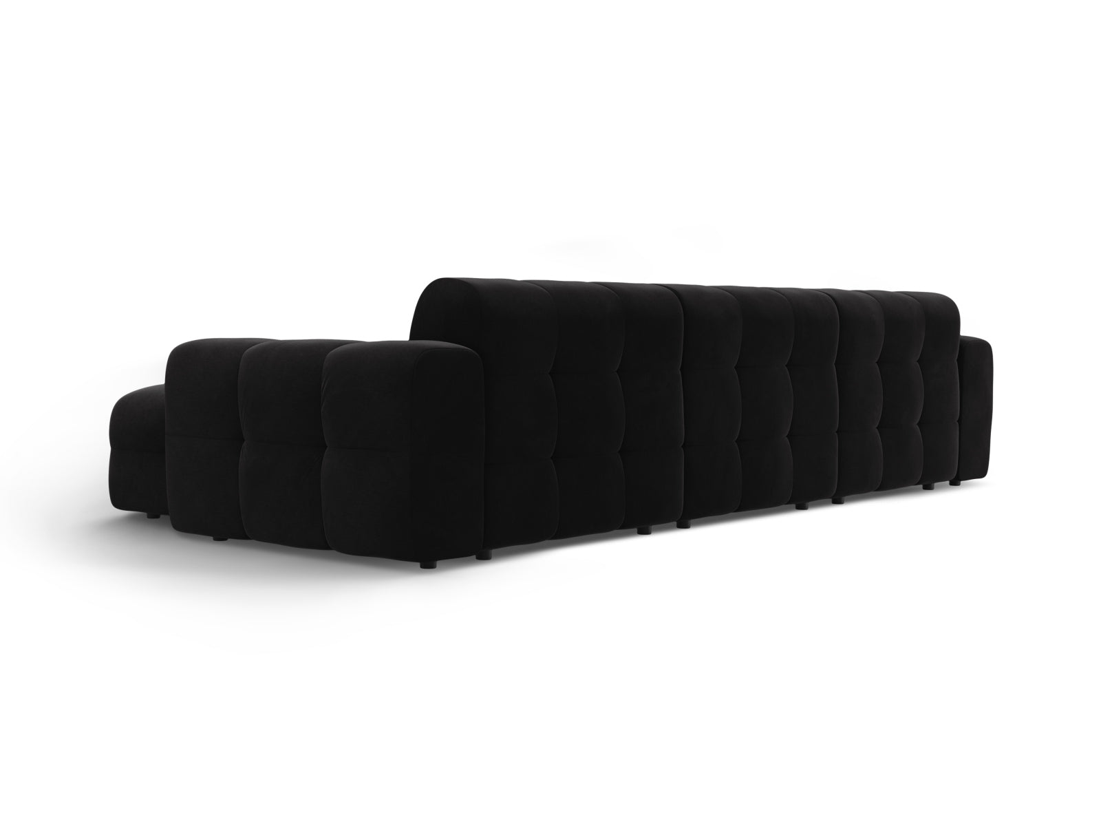 Elegantes Kendal Velour Ecksofa in Schwarz, 5-Sitzer, ideal für stilvolle Wohnräume, erhältlich bei Micadoni.