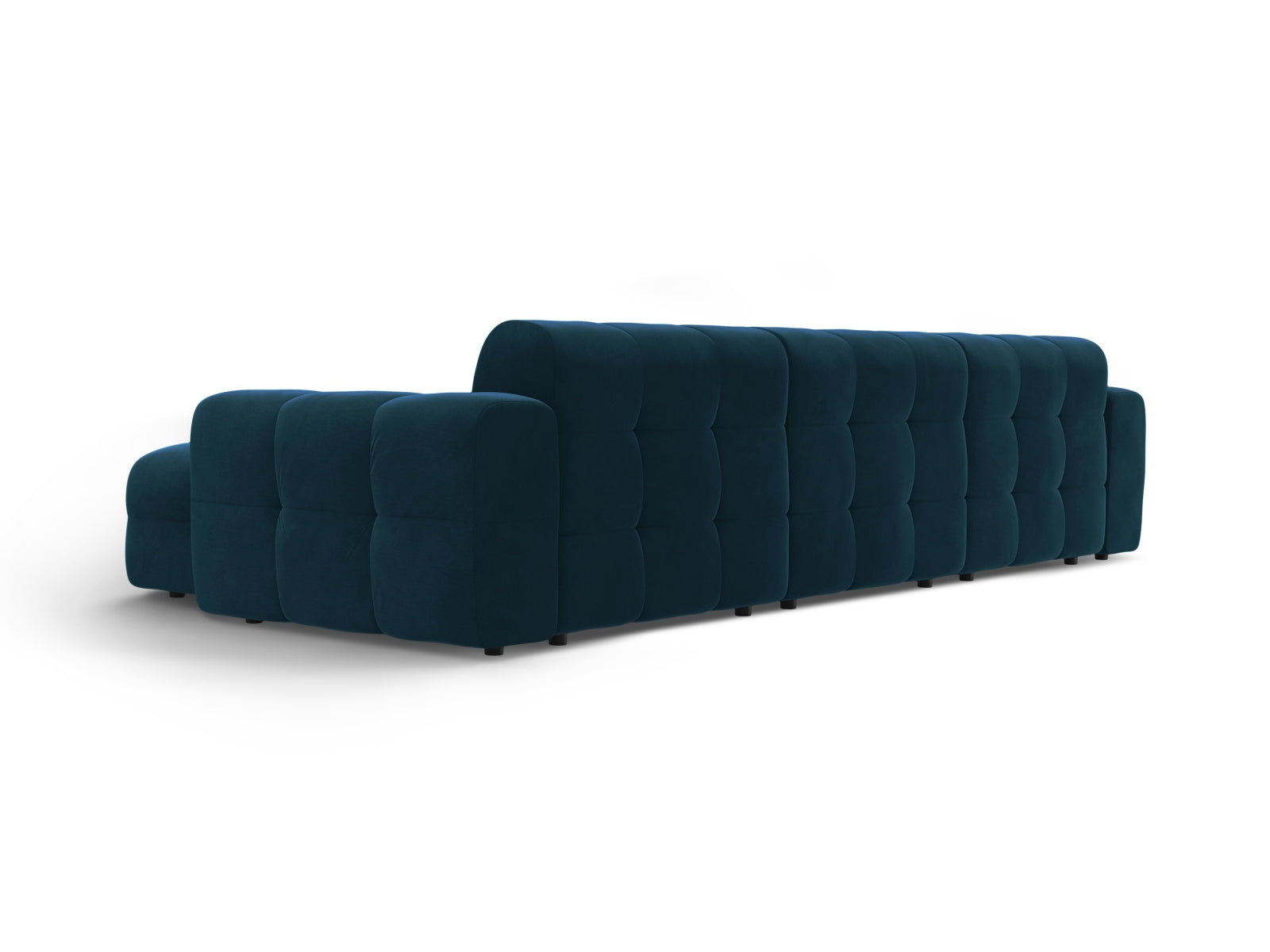Elegantes Kendal Velour Ecksofa in stilvollem Navy Blue, 5-Sitzer, ideal für entspannte Abende im Wohnzimmer. Hochwertige Verarbeitung für dauerhaften Genuss.