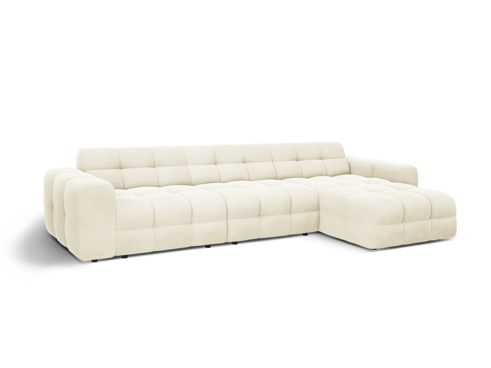 Modernes Kendal Velour Ecksofa in Ivory, 5-Sitzer, perfekt für gemütliche Wohnzimmer. Hochwertige Verarbeitung von Micadoni.