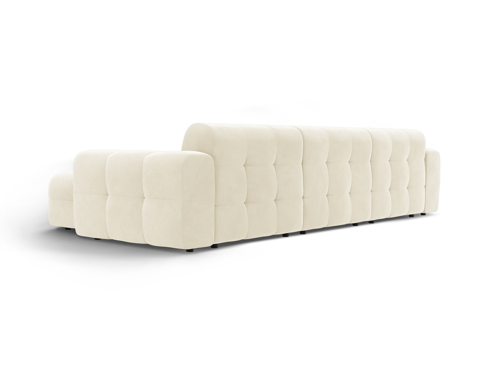 Elegantes Kendal Velour Ecksofa in Ivory, 5-Sitzer, ideal für stilvolle Wohnräume. Hochwertige Materialien und modernes Design von Micadoni.