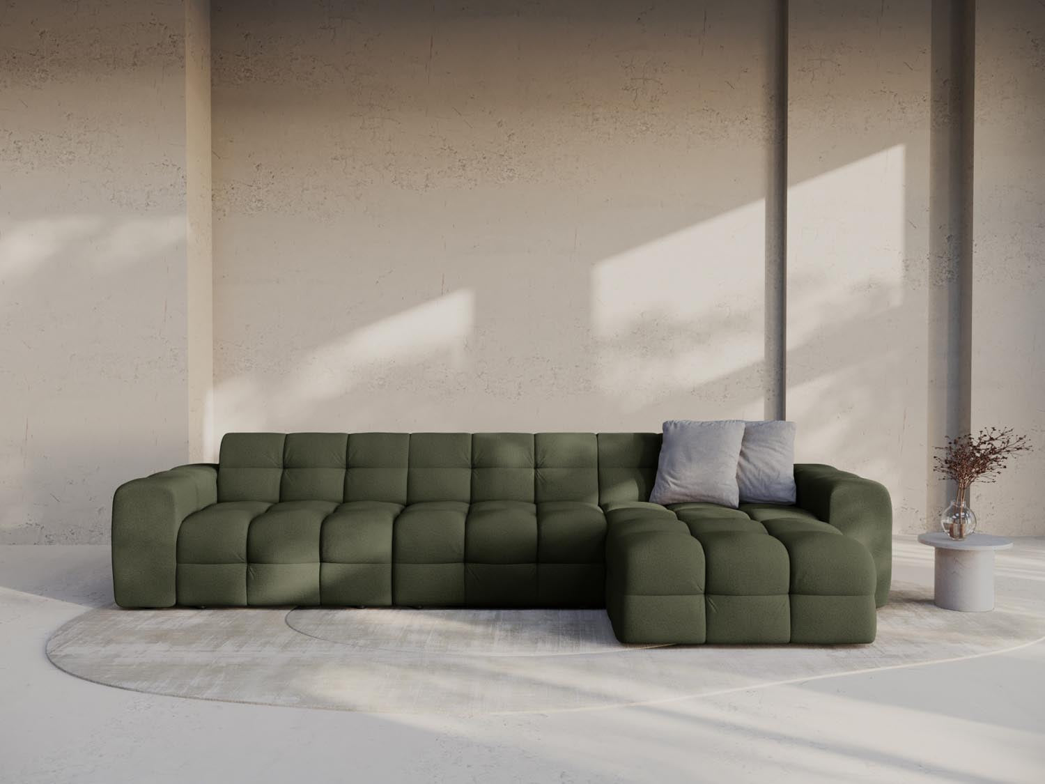 Erleben Sie das Kendal Ecksofa rechts 5 Sitzer von Micadoni – elegantes Velours, modernes Design und optimaler Komfort für Ihr Wohnzimmer.