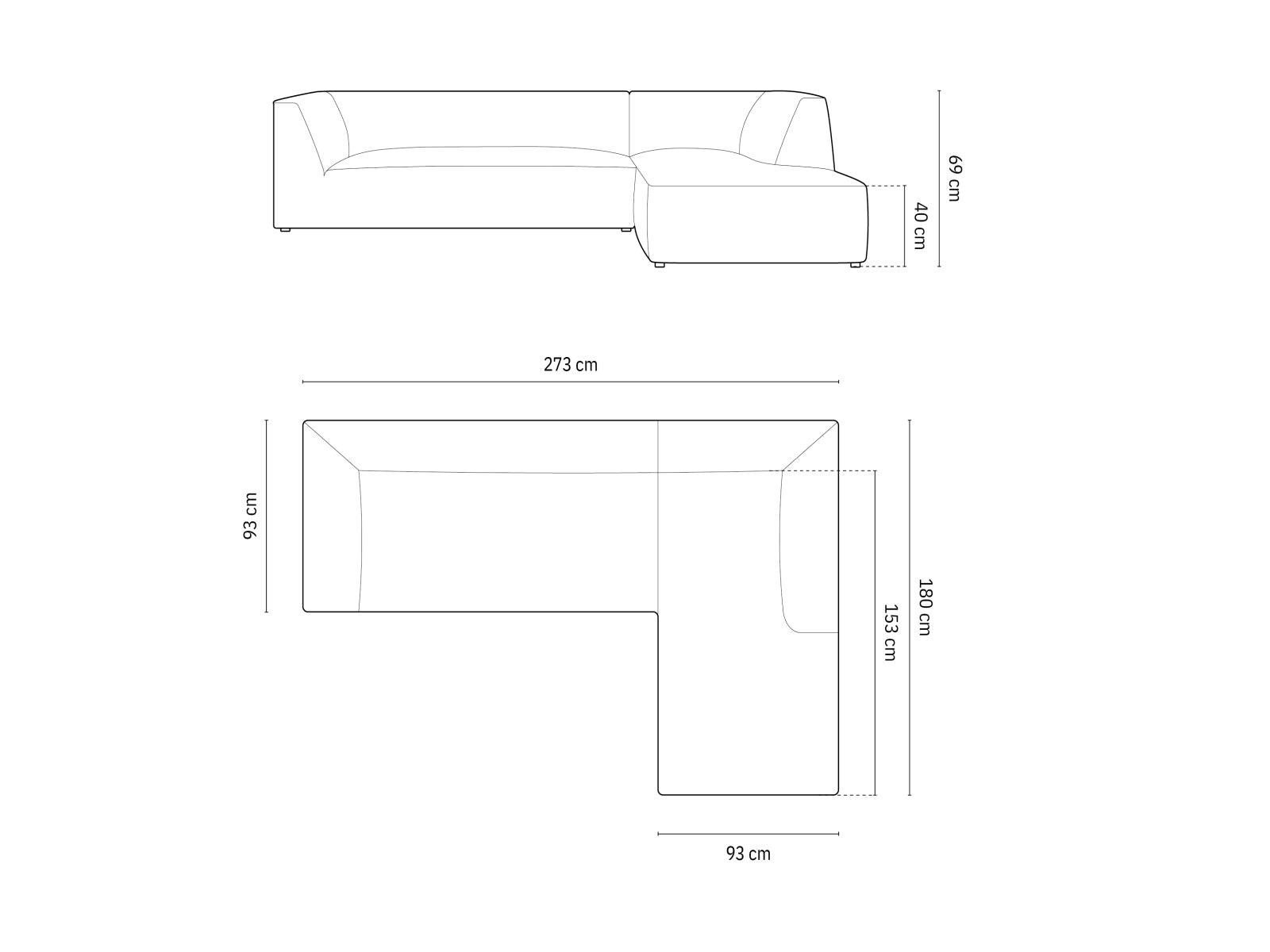 Stylisches Ruby Ecksofa in modularer Ausführung, rechtsseitig, bietet Platz für 4 Personen und vereint Komfort mit zeitgemäßem Design.