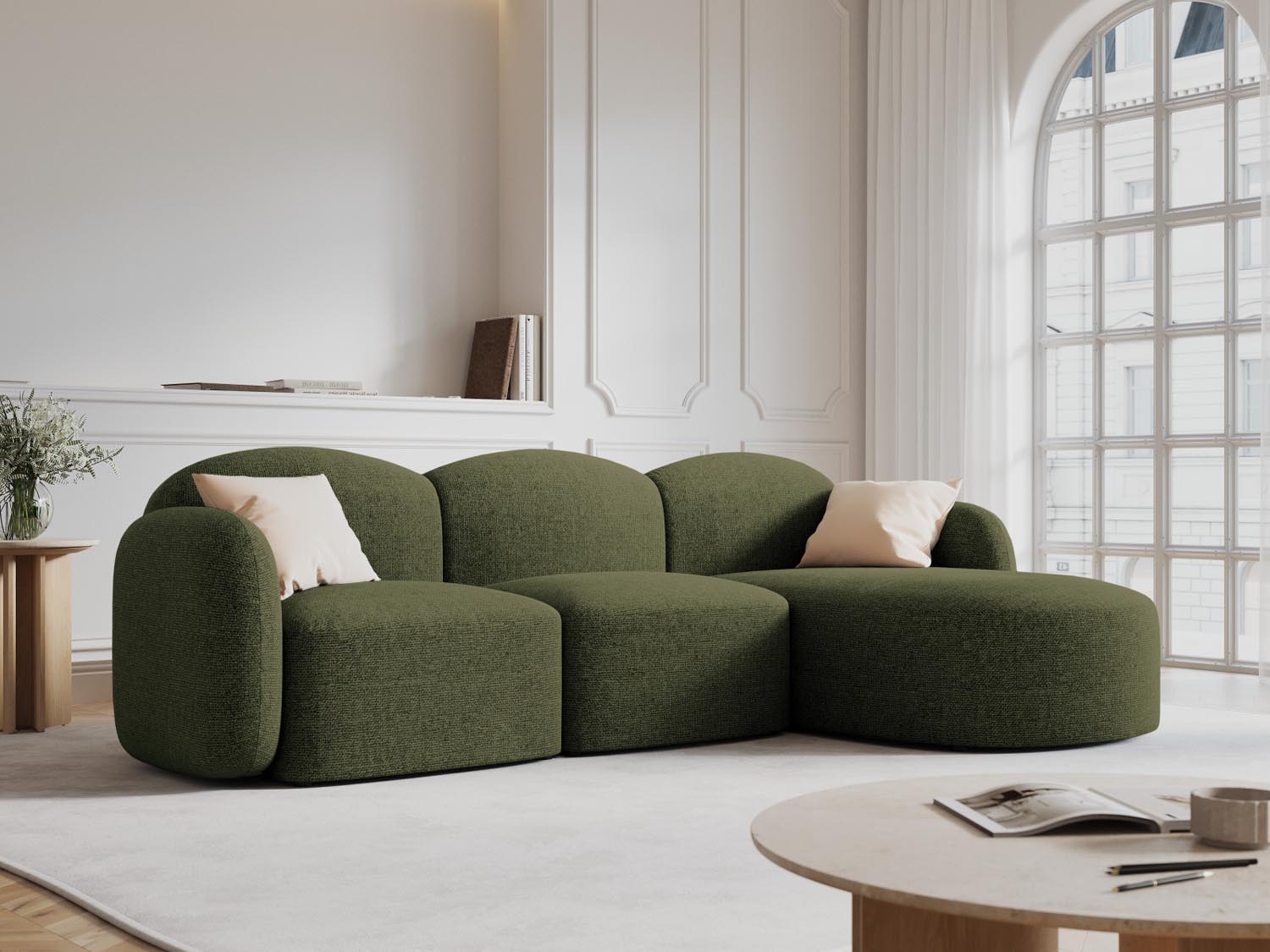 Erleben Sie das elegante Blair Ecksofa rechts 4 Sitzer von Micadoni. Hochwertiger Velours, modernes Design und optimaler Komfort für Ihr Zuhause.