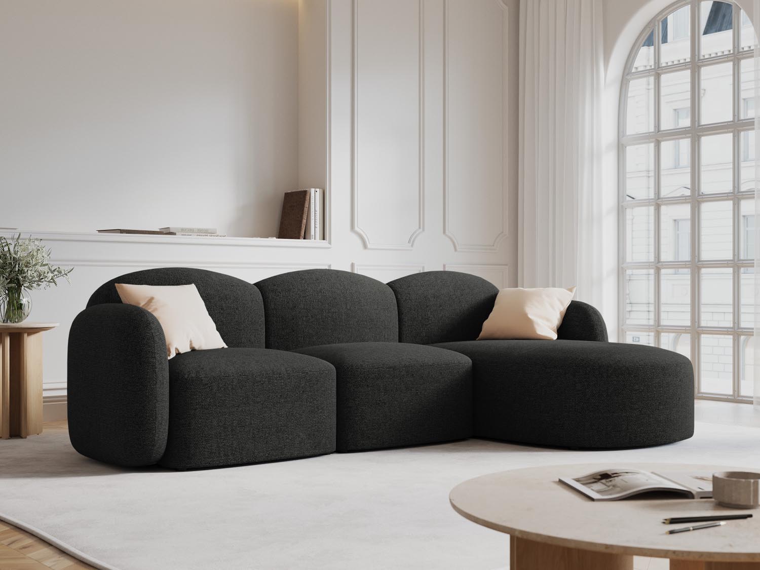 Erleben Sie das elegante Blair Ecksofa rechts 4 Sitzer von Micadoni. Hochwertiger Velours, modernes Design und optimaler Komfort für Ihr Zuhause.