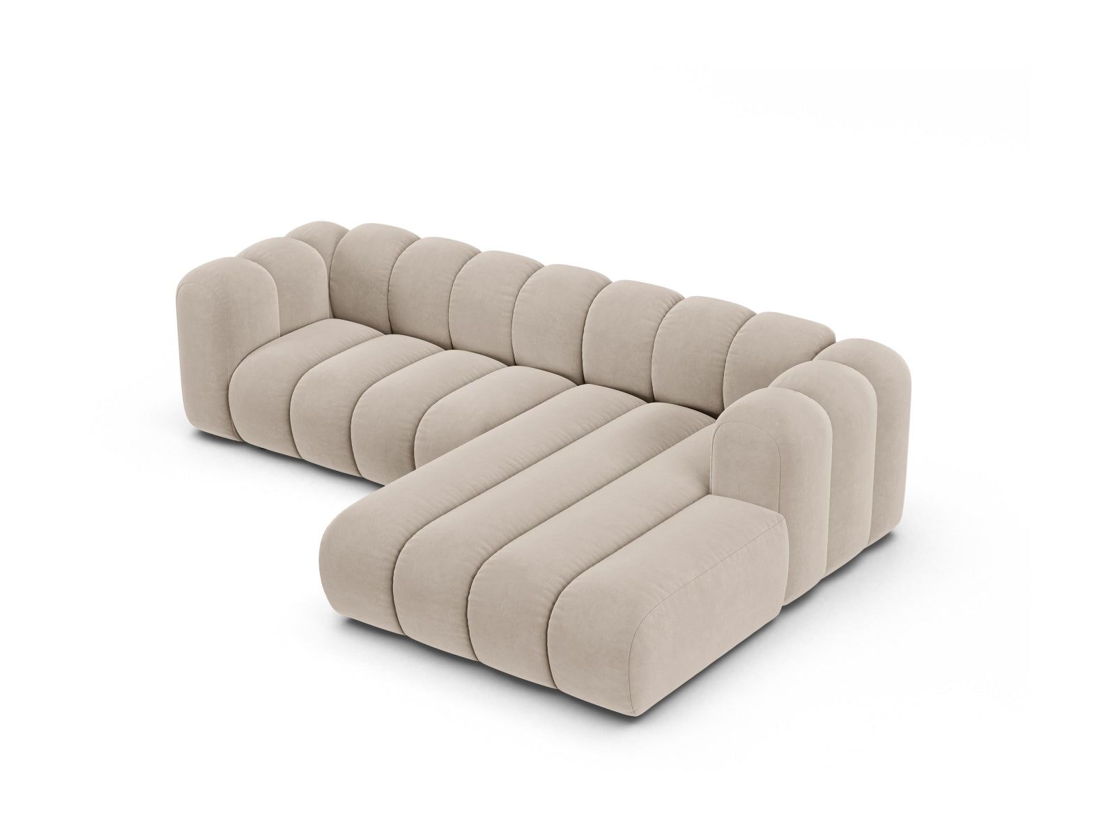 Lupine Velour Modular Ecksofa rechts 4 Sitzer in Beige-Salvador präsentiert im Onlineshop von KAQTU Design AG. L-Sofa rechts ist von Micadoni