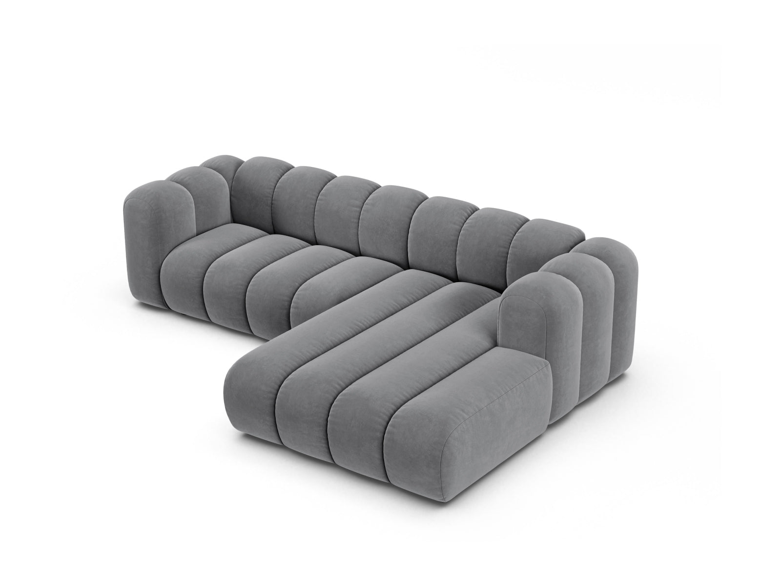 Lupine Velour Modular Ecksofa rechts 4 Sitzer in Grey-Salvador präsentiert im Onlineshop von KAQTU Design AG. L-Sofa rechts ist von Micadoni