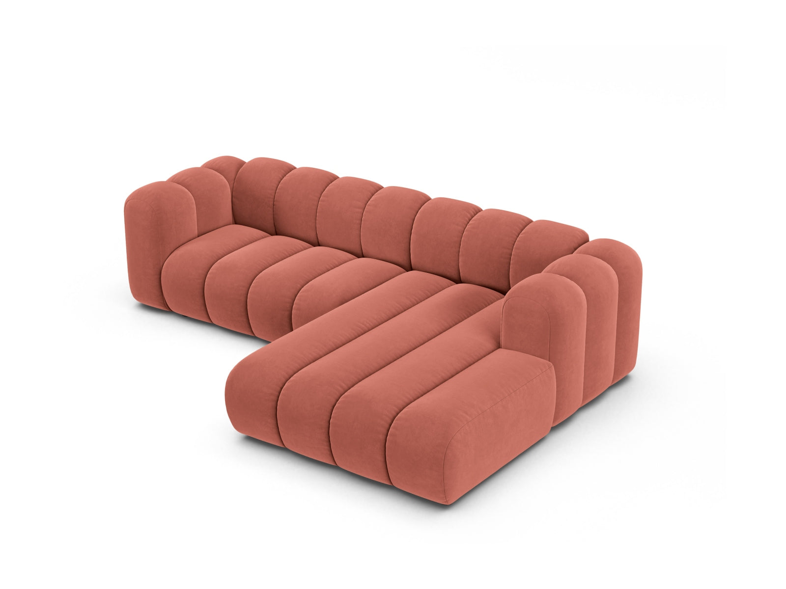 Lupine Velour Modular Ecksofa rechts 4 Sitzer in Coral-Salvador präsentiert im Onlineshop von KAQTU Design AG. L-Sofa rechts ist von Micadoni