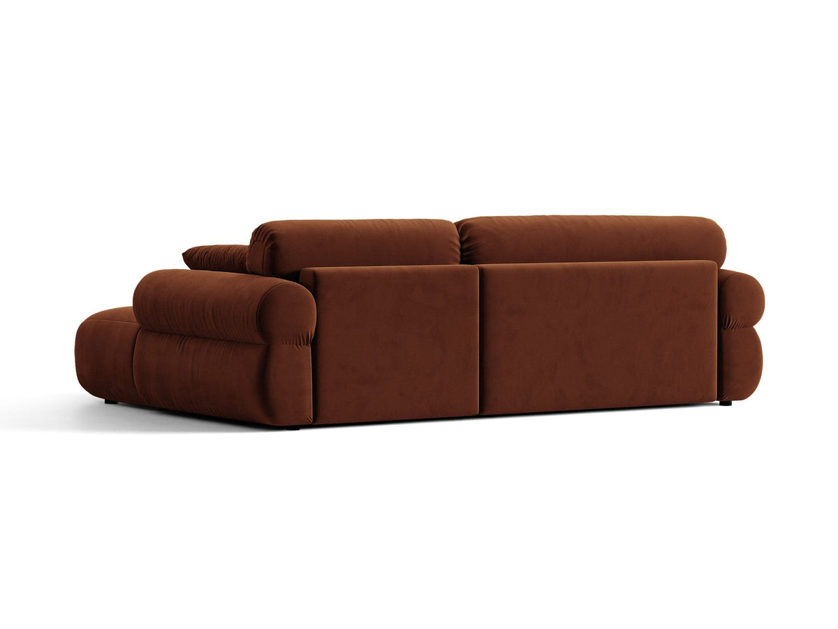 Beiges L-Sofa Ophelia von Micadoni mit Liberty-Stoffbezug, schwarzen Kunststoffbeinen und niedriger Rückenlehne, Ausrichtung rechts.