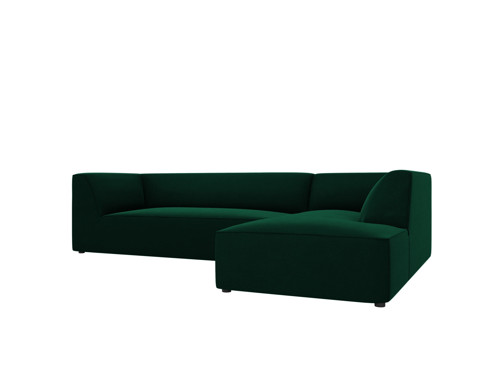 Elegantes rotes Ruby Velour Ecksofa, rechtsseitig, für 4 Personen, kombiniert modernen Chic mit hohem Sitzkomfort.