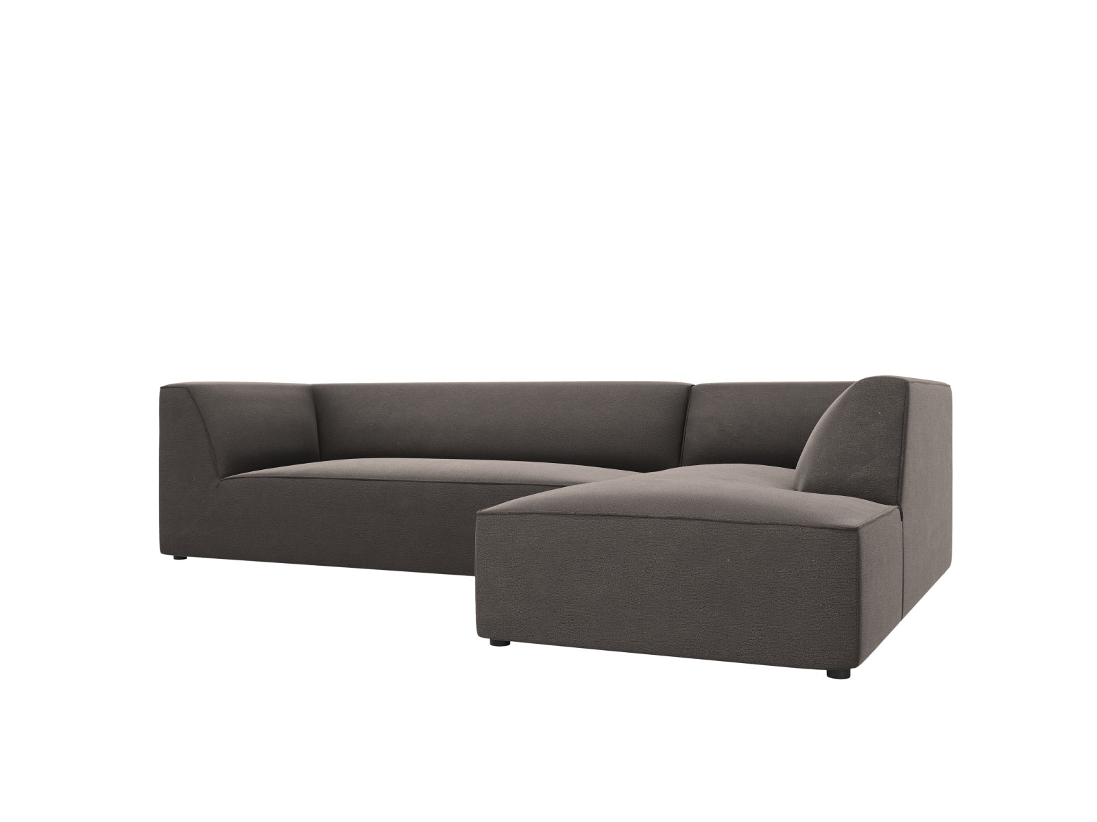 Elegantes 4-Sitzer Ecksofa in Ruby Velour, rechte Variante, ideal für stilvolle Wohnräume und gemütliche Abende.