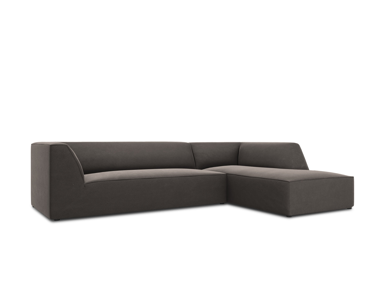 Modulares L-Sofa in hochwertigem Ruby Velour, rechte Ausführung, perfekt für moderne Wohnkonzepte und entspannte Stunden.