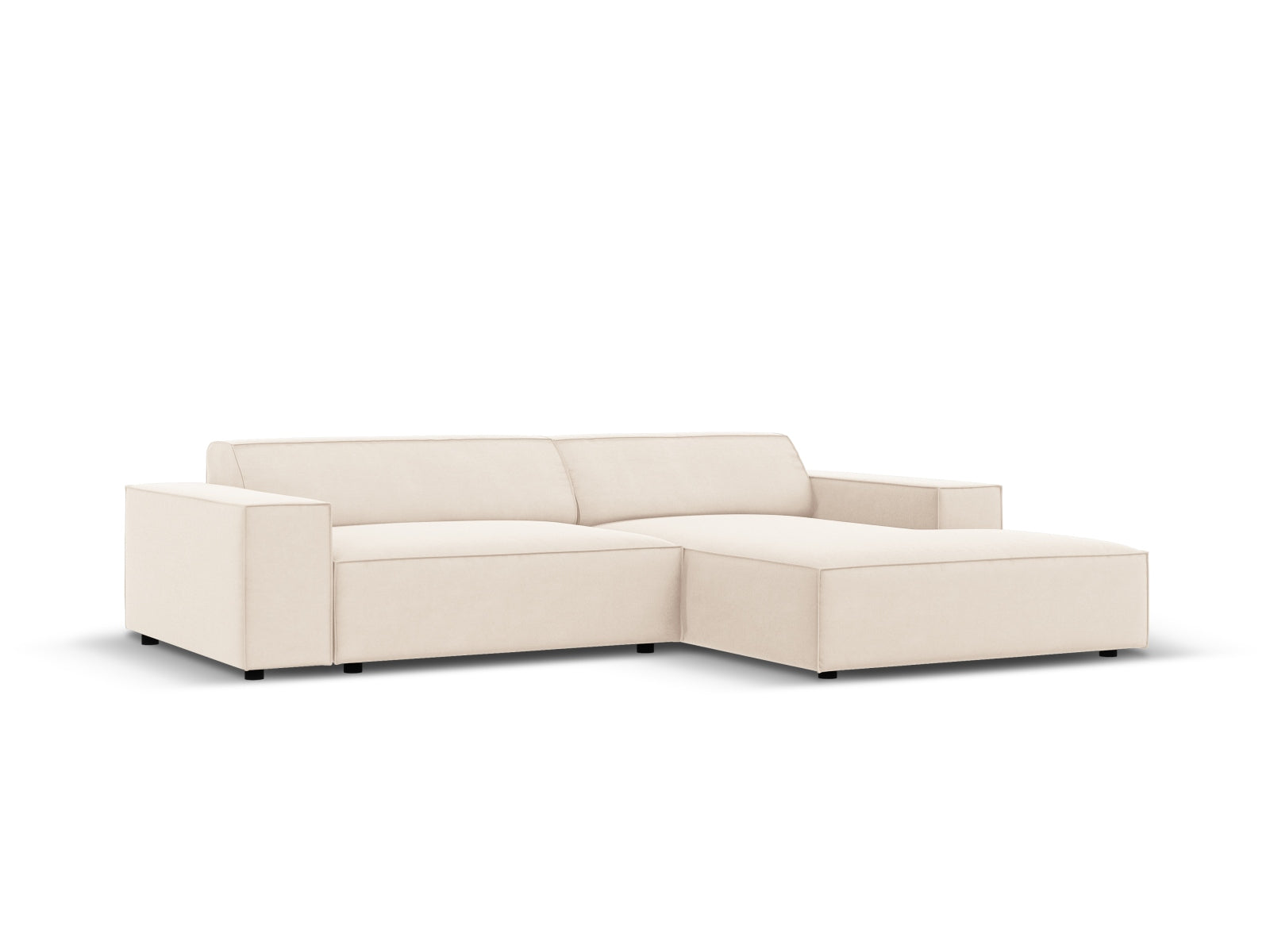 Elegantes Jodie Velour Ecksofa in Light Beige-Bluvel, modulares Design, ideal für stilvolle Wohnräume, präsentiert von Micadoni.