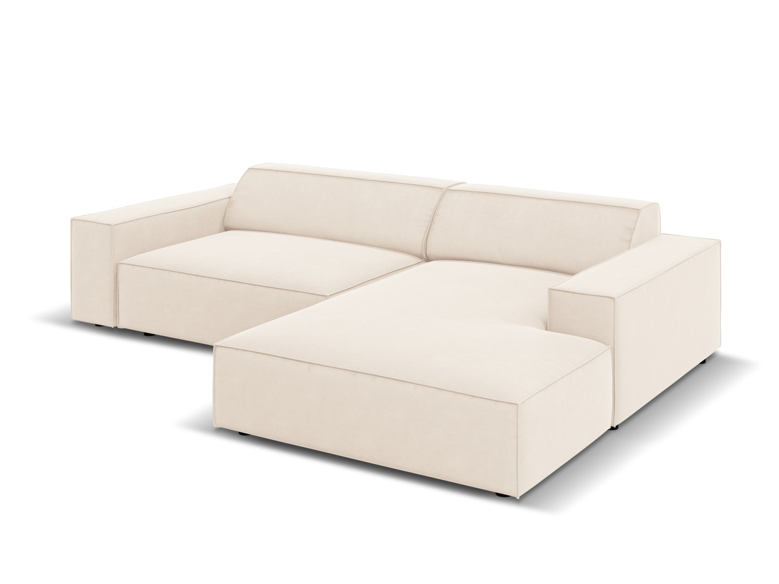 Modulares Ecksofa Jodie in sanftem Beige, 3-Sitzer, rechts, aus Velours, perfekt für moderne Wohnkonzepte von Micadoni.