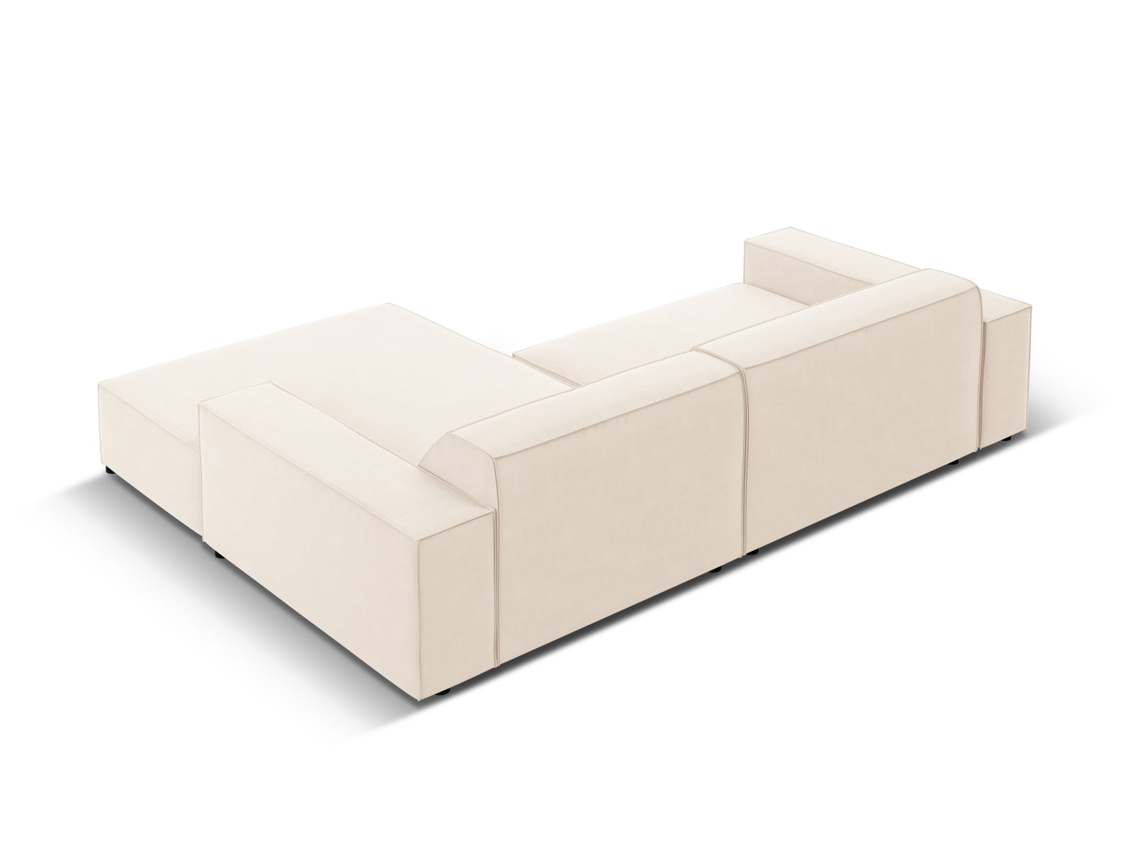 Elegantes, modulares Ecksofa Jodie in hellem Beige, 3-Sitzer, rechts, aus weichem Velours, ideal für stilvolle Wohnräume von Micadoni.