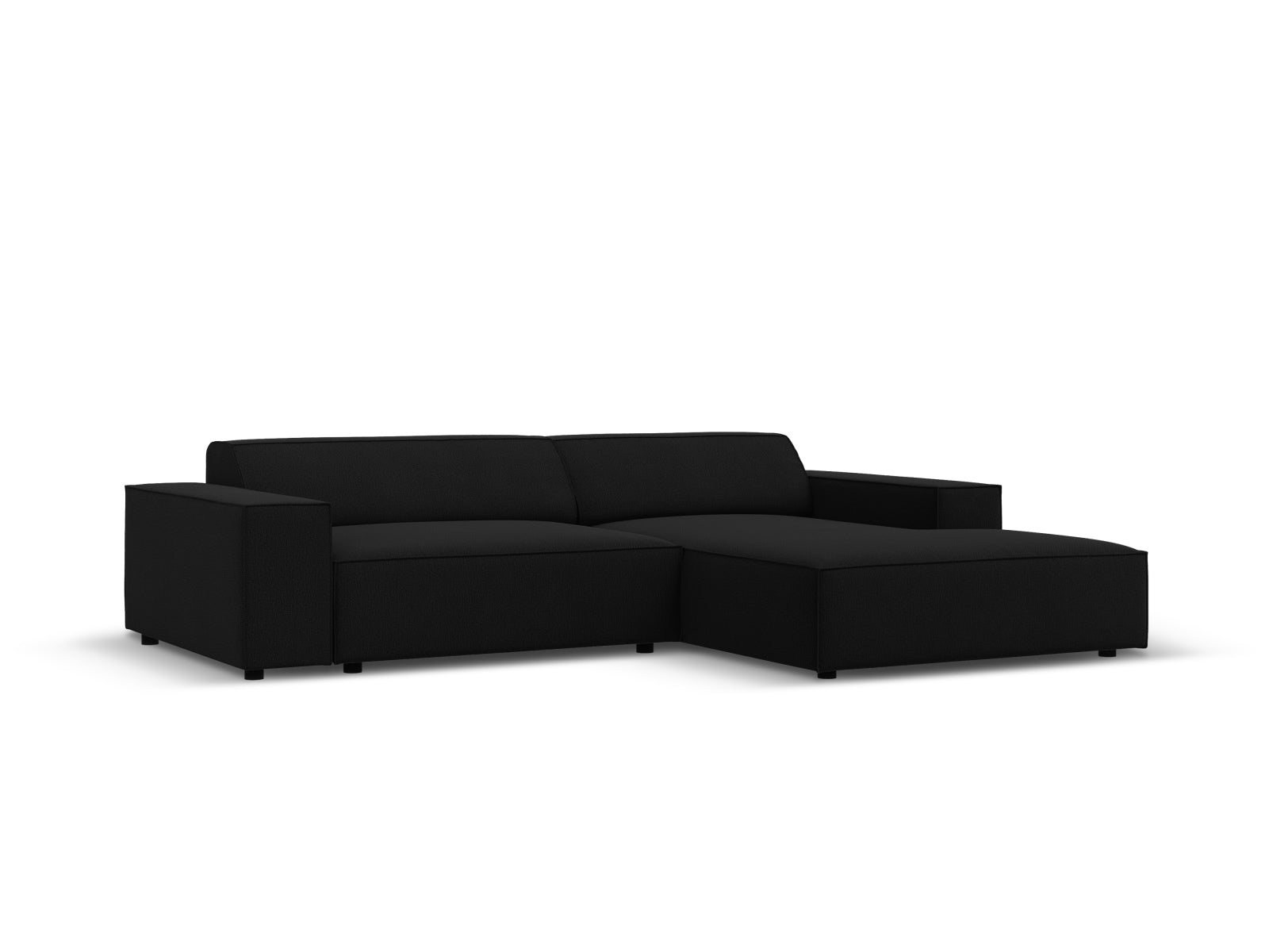 Elegantes, modulares Ecksofa Jodie in Schwarz, ideal für stilvolle Wohnräume. Komfortabler 3-Sitzer mit modernem Design von Micadoni.
