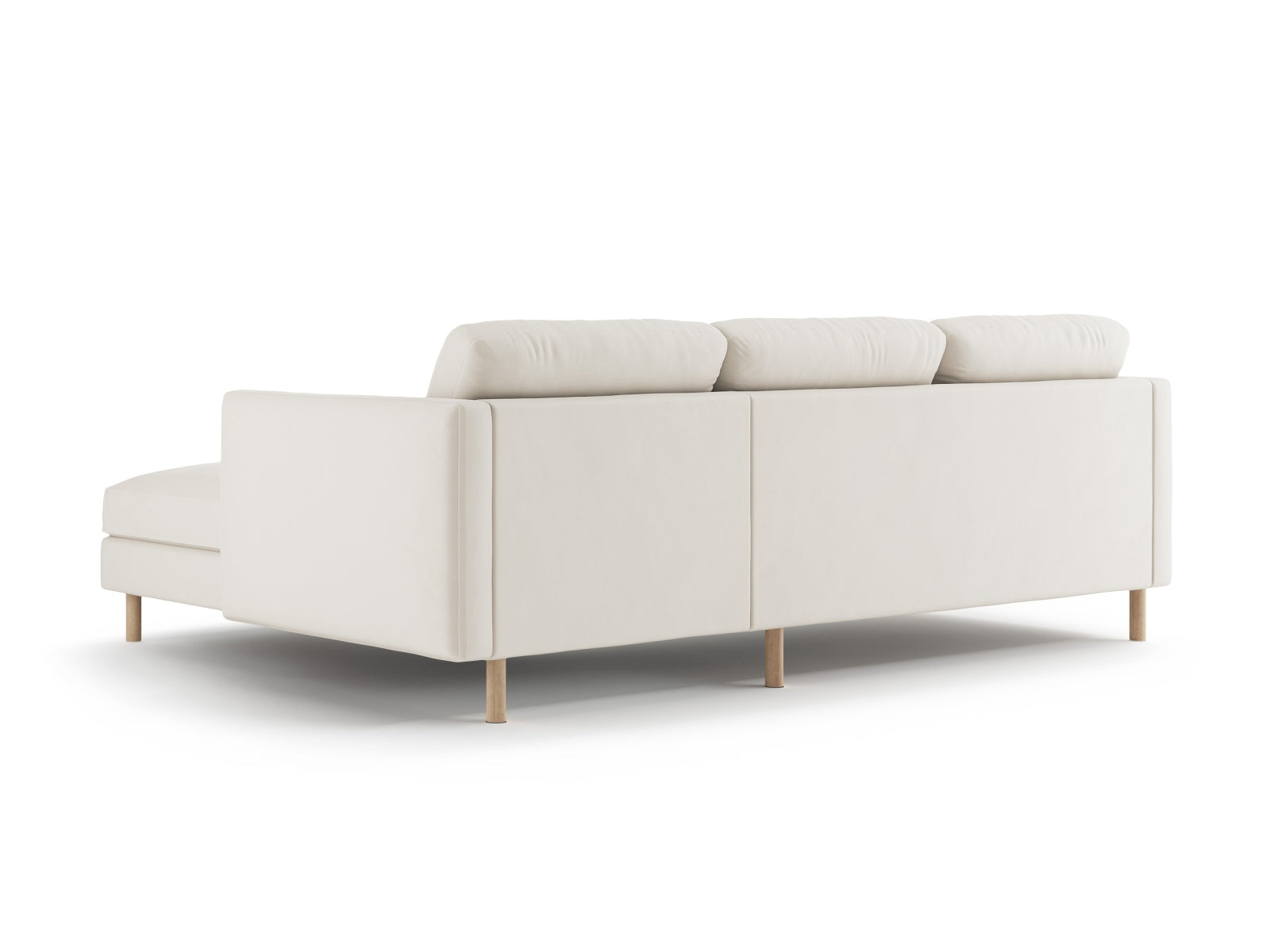 Beige Eden Velour Ecksofa rechts, 3-Sitzer von Micadoni, vereint Komfort und Stil für ein modernes Wohnambiente.