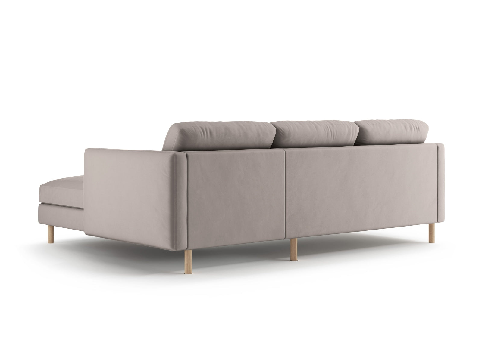 Modernes 3-Sitzer Eden Velour Ecksofa rechts in sanftem Grau, perfekt für gemütliche und stilvolle Wohnambiente von Micadoni.