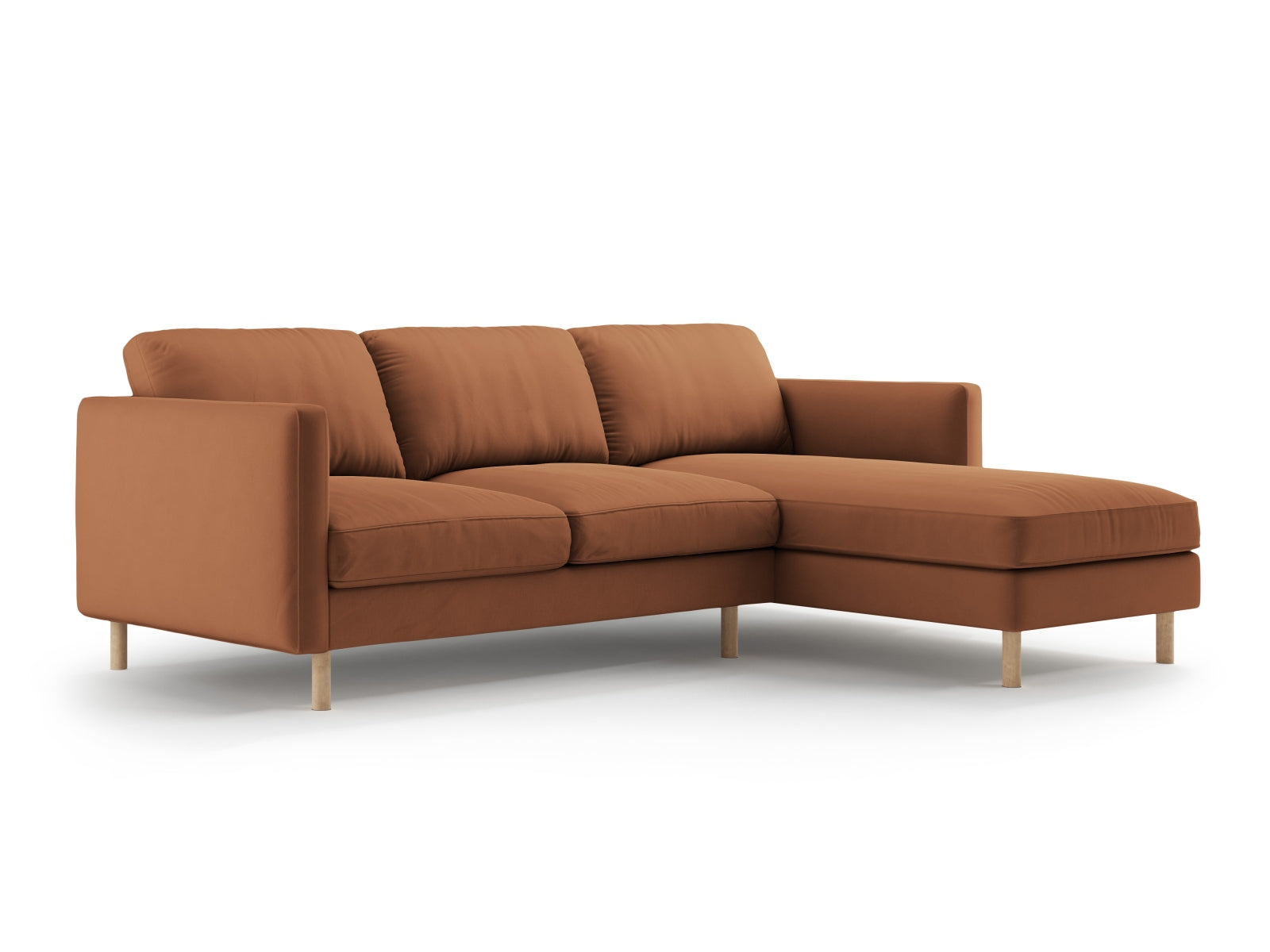 Elegantes Eden Velour Ecksofa rechts, 3-Sitzer in stilvollem Design, ideal für moderne Wohnräume, von Micadoni.