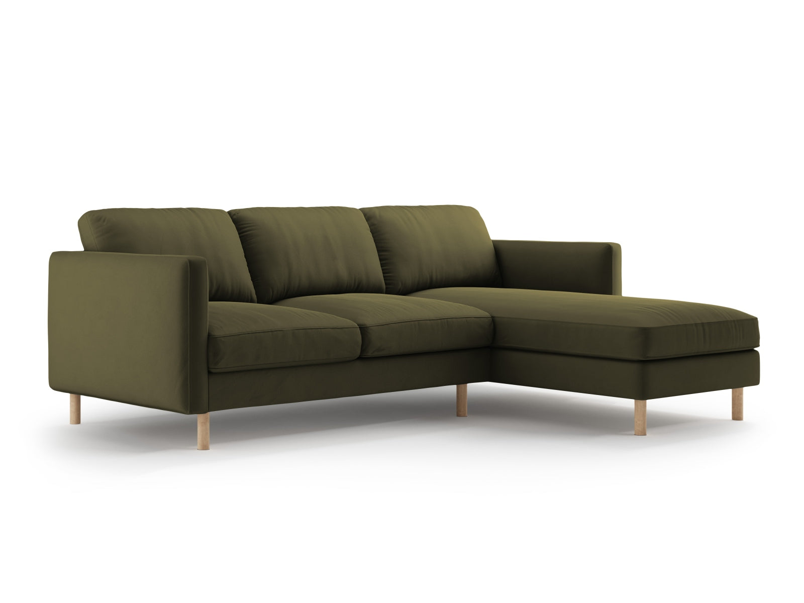Elegantes Eden Velour Ecksofa rechts, 3-Sitzer in stilvollem Moss Green Melange, ideal für moderne Wohnräume.