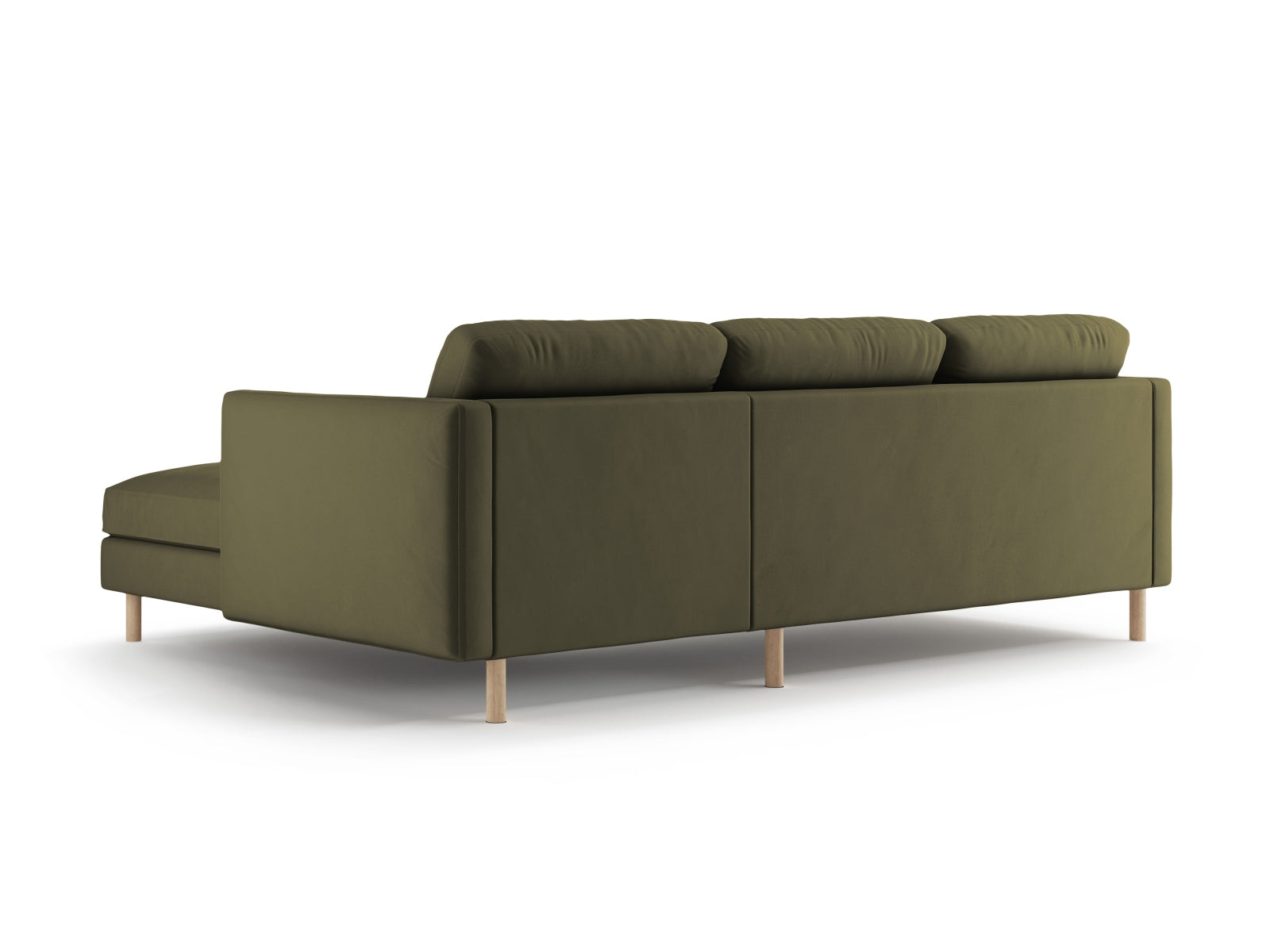 Stilvolles 3-Sitzer Eden Velour Ecksofa rechts in edlem Moosgrün, perfekt für gemütliche und moderne Wohnambiente.
