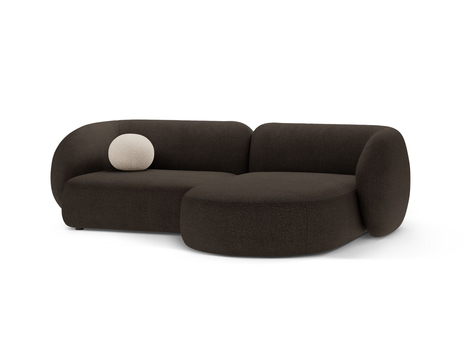 Elegantes 2-Sitzer Ecksofa Kate in Braun-Baloo, ideal für moderne Wohnräume, bietet Komfort und Stil für Ihr Zuhause.