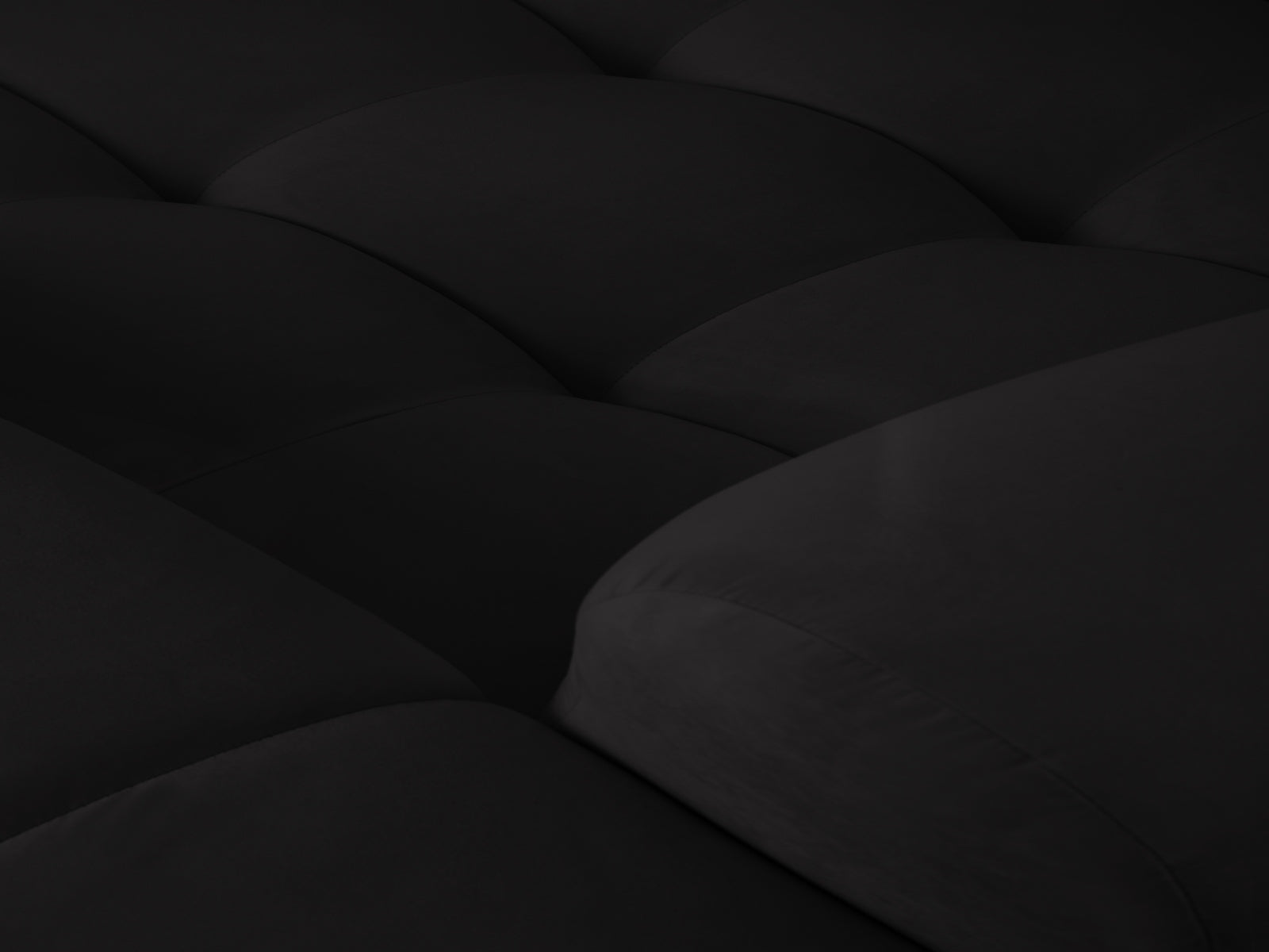 Elegantes Kendal Velour Ecksofa in Schwarz, ideal für 4 Personen, bietet modernen Komfort und stilvolles Design für Ihr Wohnzimmer.