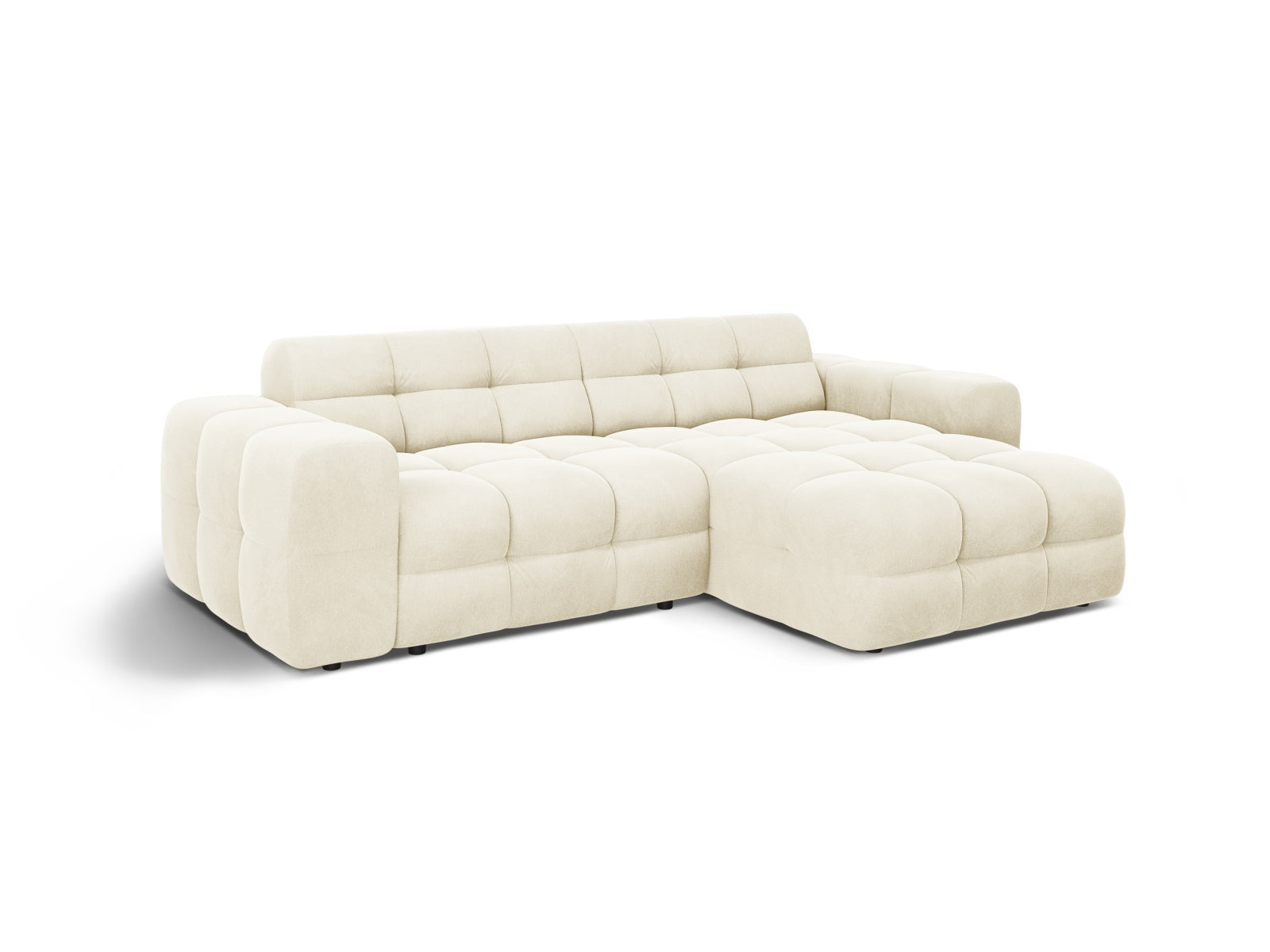 Modernes Kendal Velour Ecksofa in sanftem Ivory, bietet Platz für 4 Personen und verleiht jedem Raum eine elegante Note.
