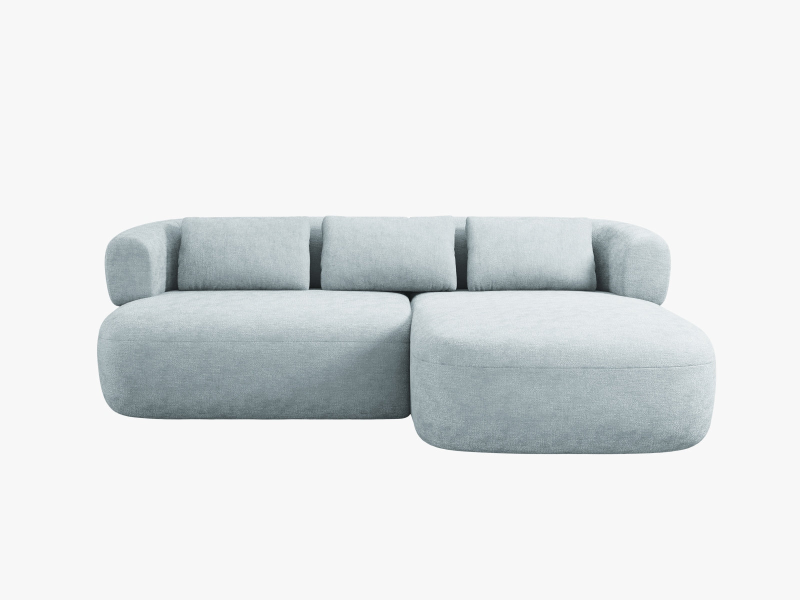 Elegantes Ecksofa Jenny in sanftem Hellblau, ideal für fünf Personen, kombiniert Komfort und modernes Design für jedes Wohnzimmer.