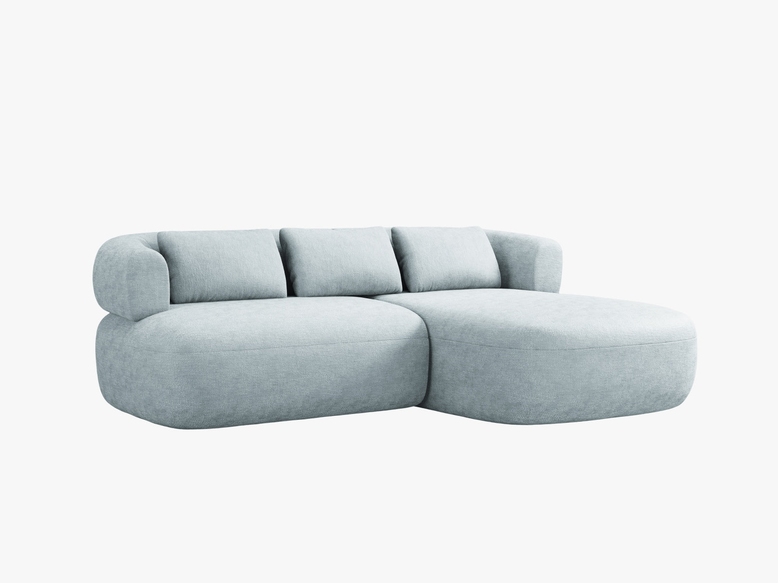 Stylisches 5-Sitzer Ecksofa Jenny in zartem Hellblau, perfekt für gesellige Abende und stilvolle Wohnräume.