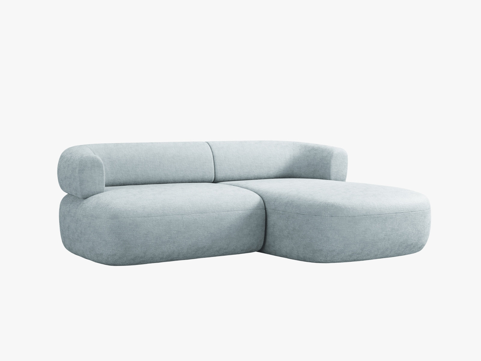 Elegantes 5-Sitzer Ecksofa Jenny in sanftem Hellblau, ideal für gemütliche Zusammenkünfte und moderne Wohnkonzepte.