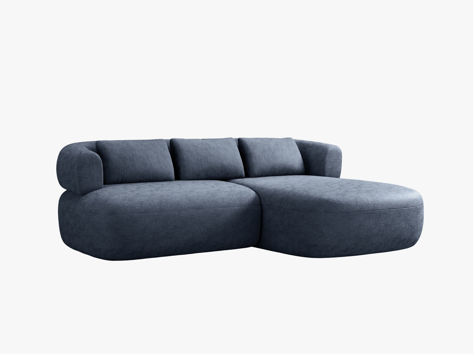 Modernes 5-Sitzer Ecksofa Jenny in edlem Blau, rechtsseitig, perfekt für gemütliche und stilvolle Wohnambiente von Micadoni.