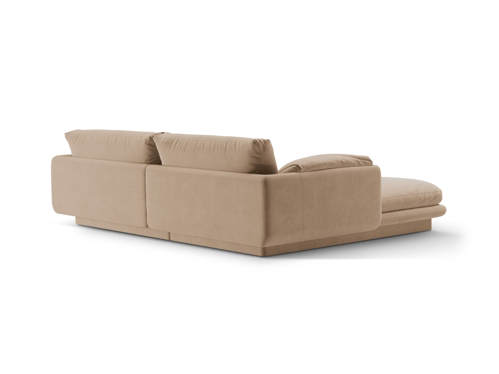Modernes Torino Velour Ecksofa rechts, 3-Sitzer in Sand-Casino, perfekt für gemütliche und stilvolle Wohnzimmergestaltung von Micadoni.