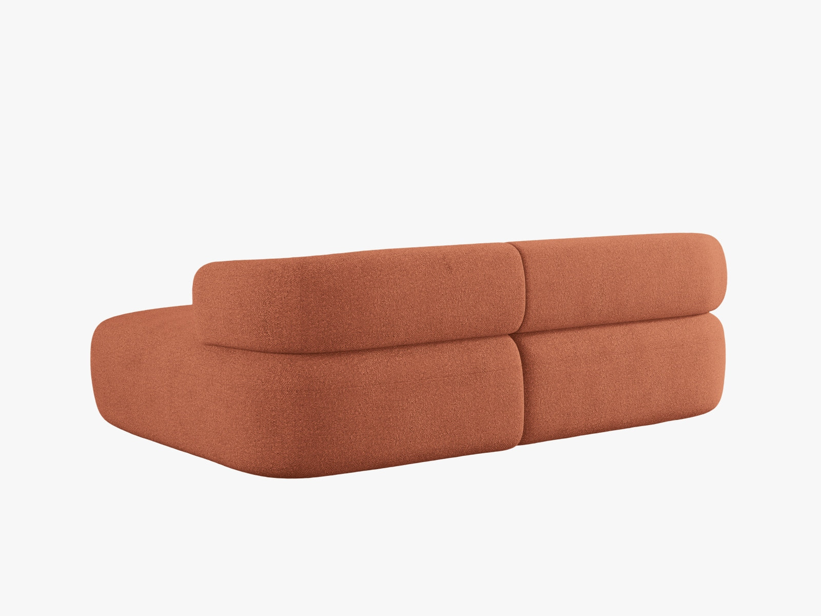 Modernes L-Sofa Jenny in stilvollem Ziegelrot, perfekt für gesellige Abende und einladende Wohnatmosphäre.