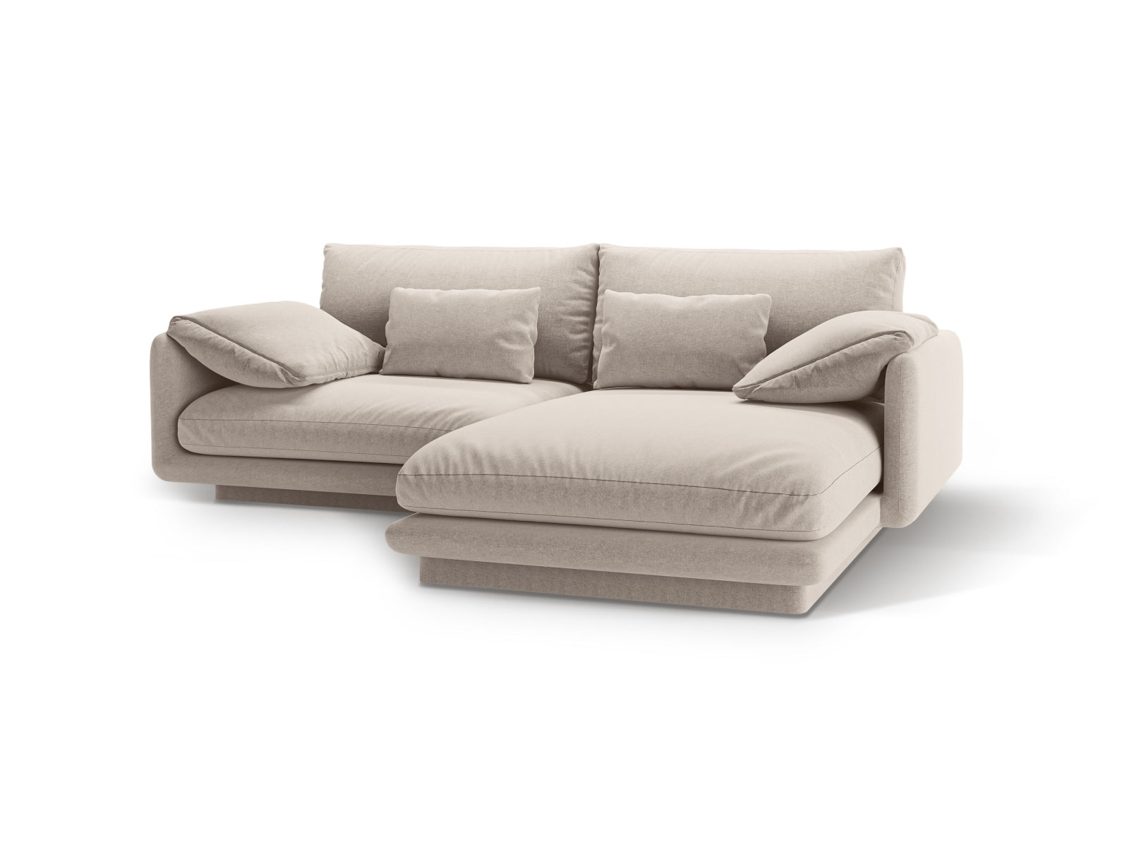 Elegantes Torino Ecksofa rechts, 3-Sitzer in sanftem Beige, ideal für einladende und geschmackvolle Wohnräume.