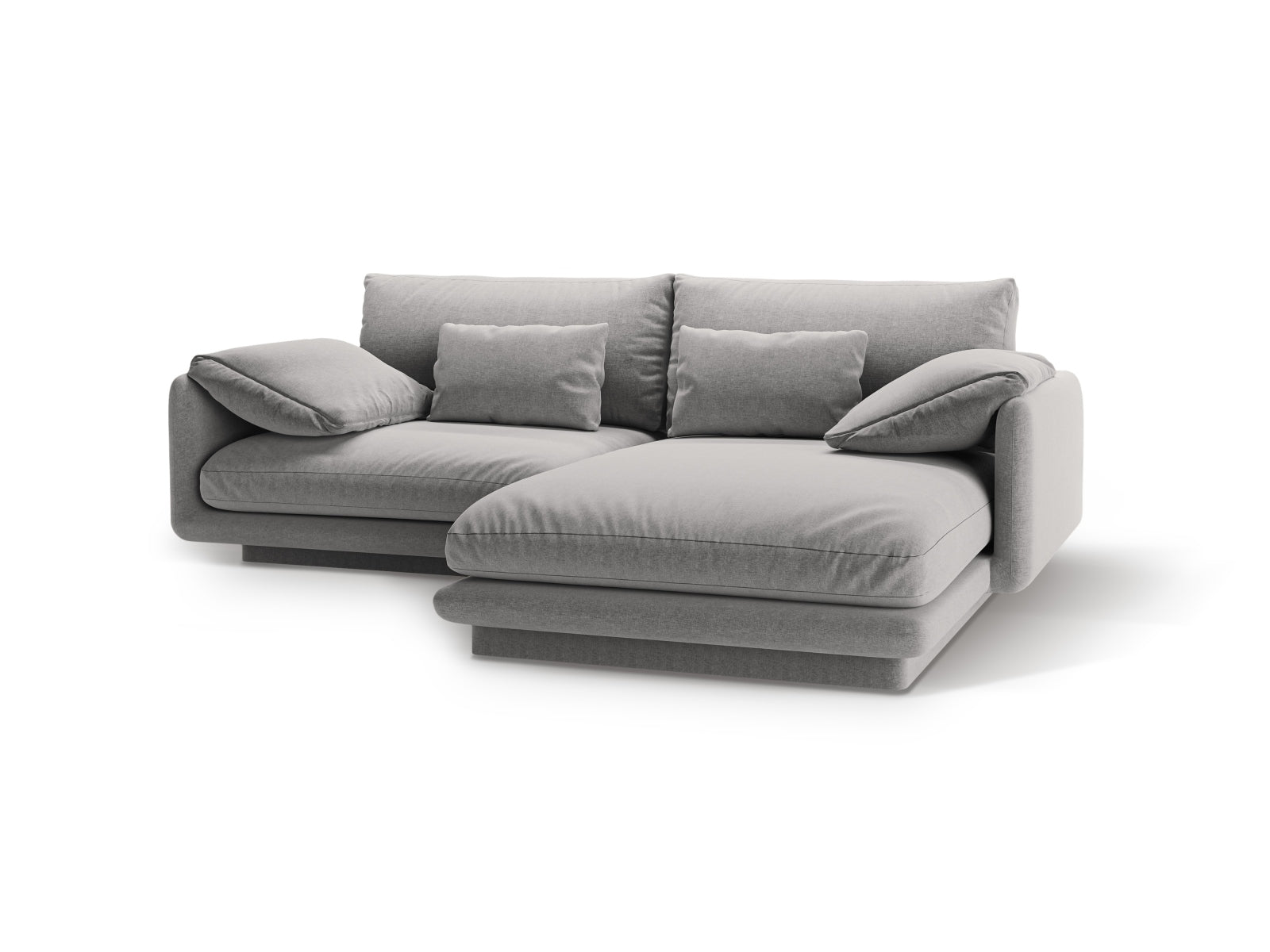 Modernes 3-Sitzer Torino Ecksofa rechts in hellem Grau, ideal für gemütliche Stunden und stilvolle Einrichtungsideen.