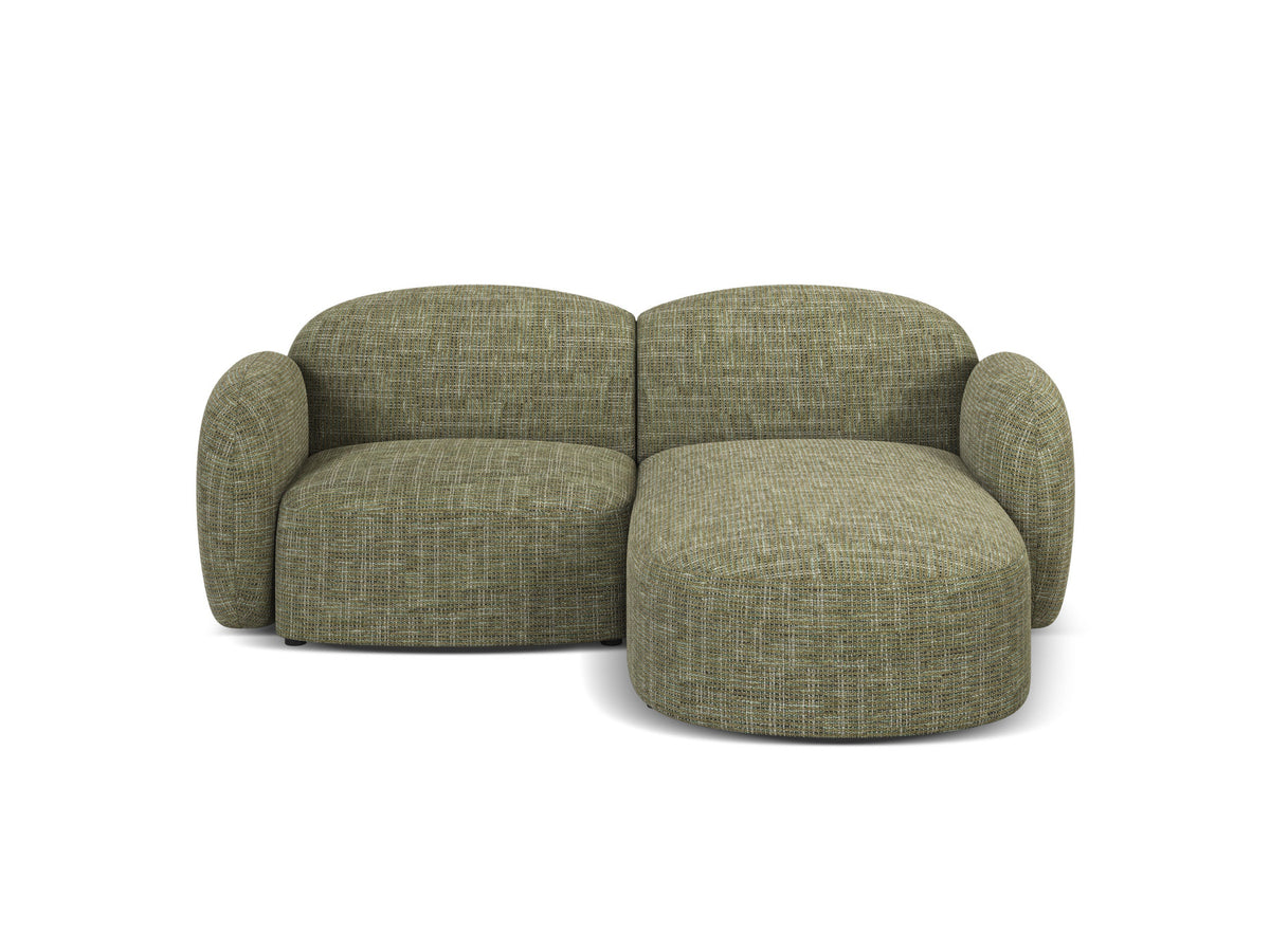 Blair Ecksofa rechts 3-Sitzer von Micadoni, L-Sofa mit Eden-Chenillestoff in Dark Beige, Massivholzrahmen und schwarzen Kunststoffbeinen.