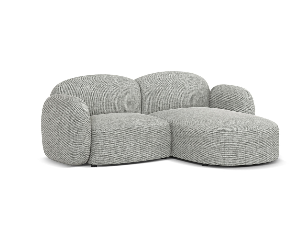Blair Ecksofa rechts 3-Sitzer von Micadoni, L-Sofa mit Eden-Chenillestoff in Dark Beige, Massivholzrahmen und schwarzen Kunststoffbeinen.