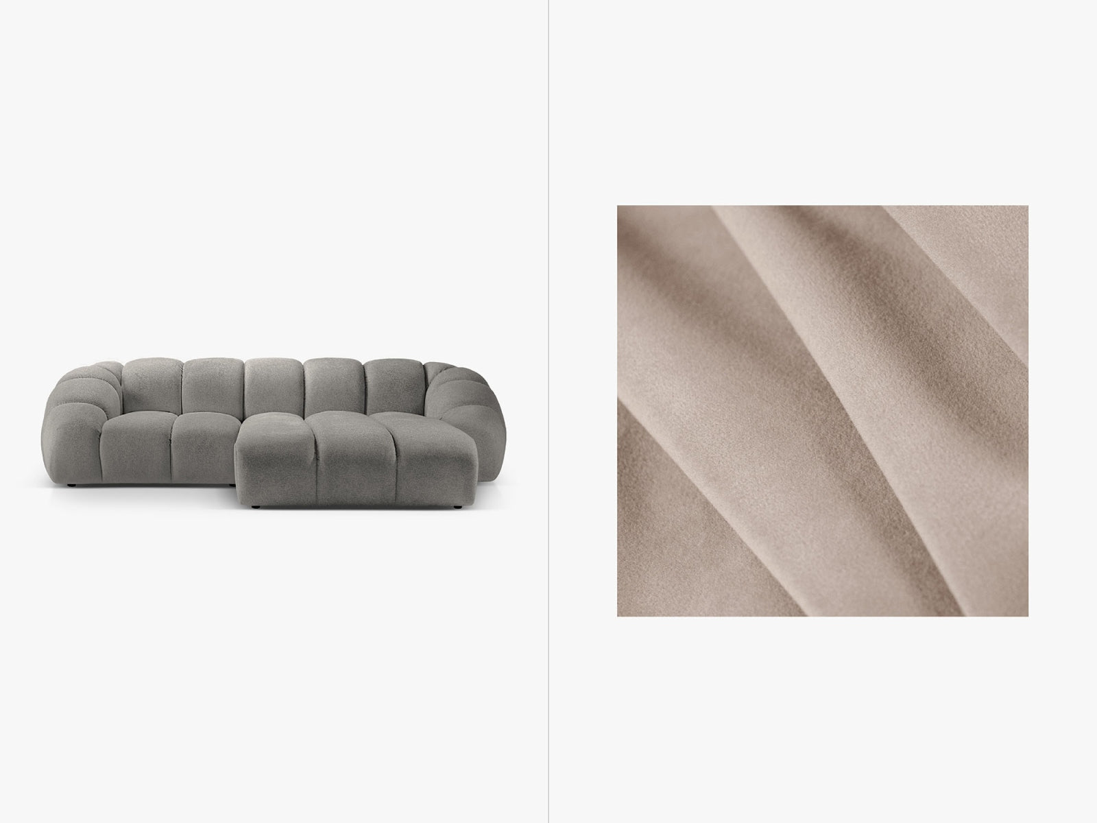 Diana Velour Ecksofa rechts 3 Sitzer in Beige präsentiert im Onlineshop von KAQTU Design AG. Ecksofa rechts ist von Micadoni