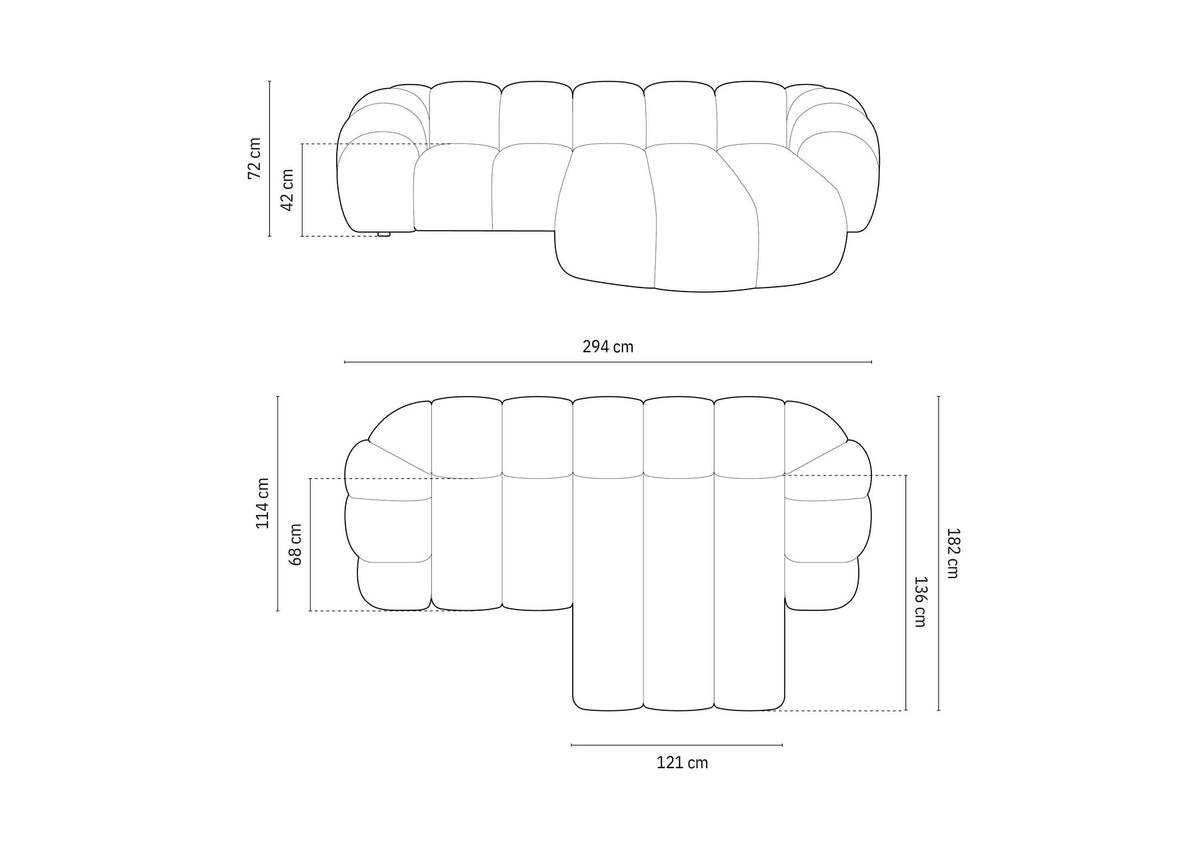Diana Velour Ecksofa rechts 3 Sitzer in Beige-Salvador präsentiert im Onlineshop von KAQTU Design AG. L-Sofa rechts ist von Micadoni